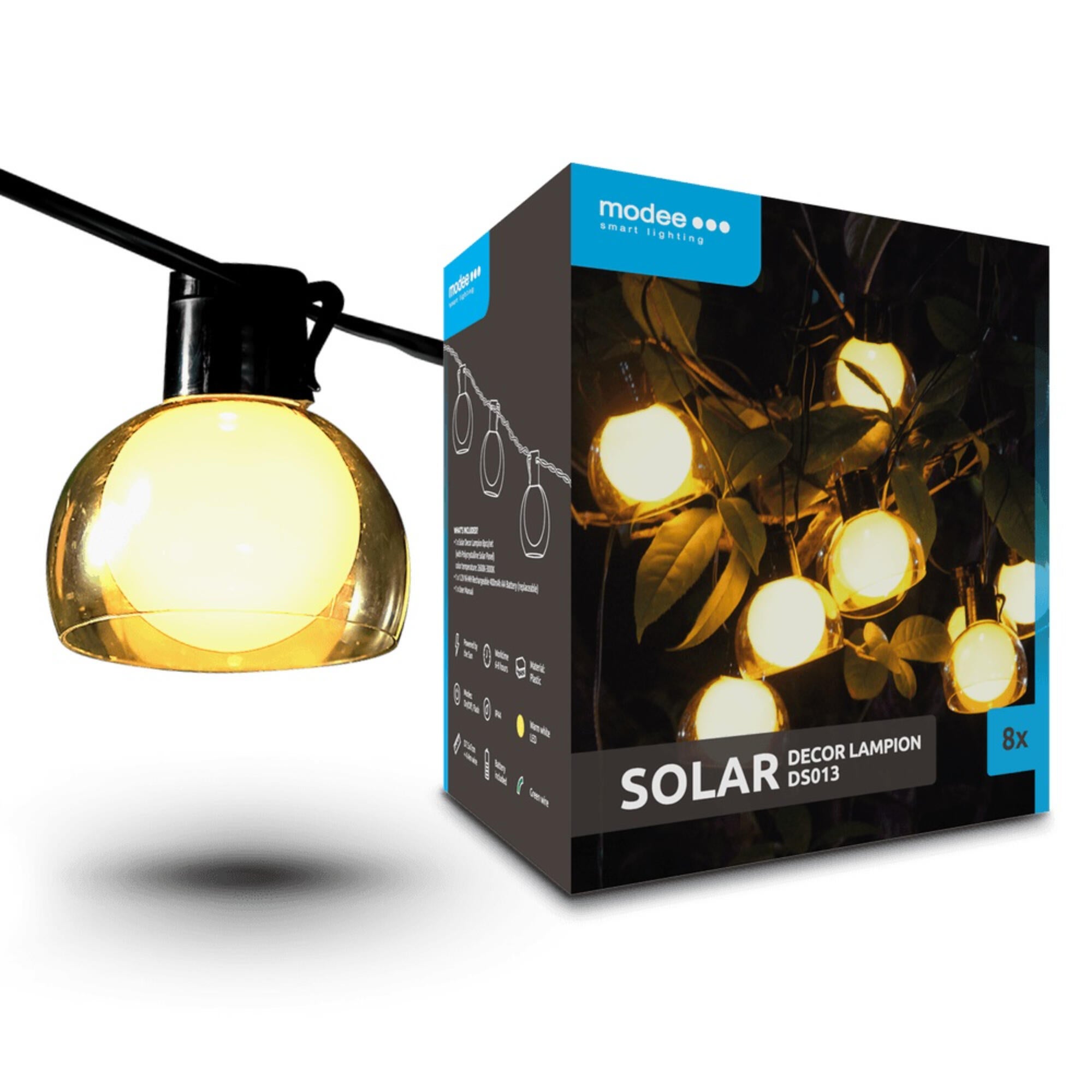 Ghirlanda solara Modee DS013, lumina calda, 3000K, IP44, 4.4m