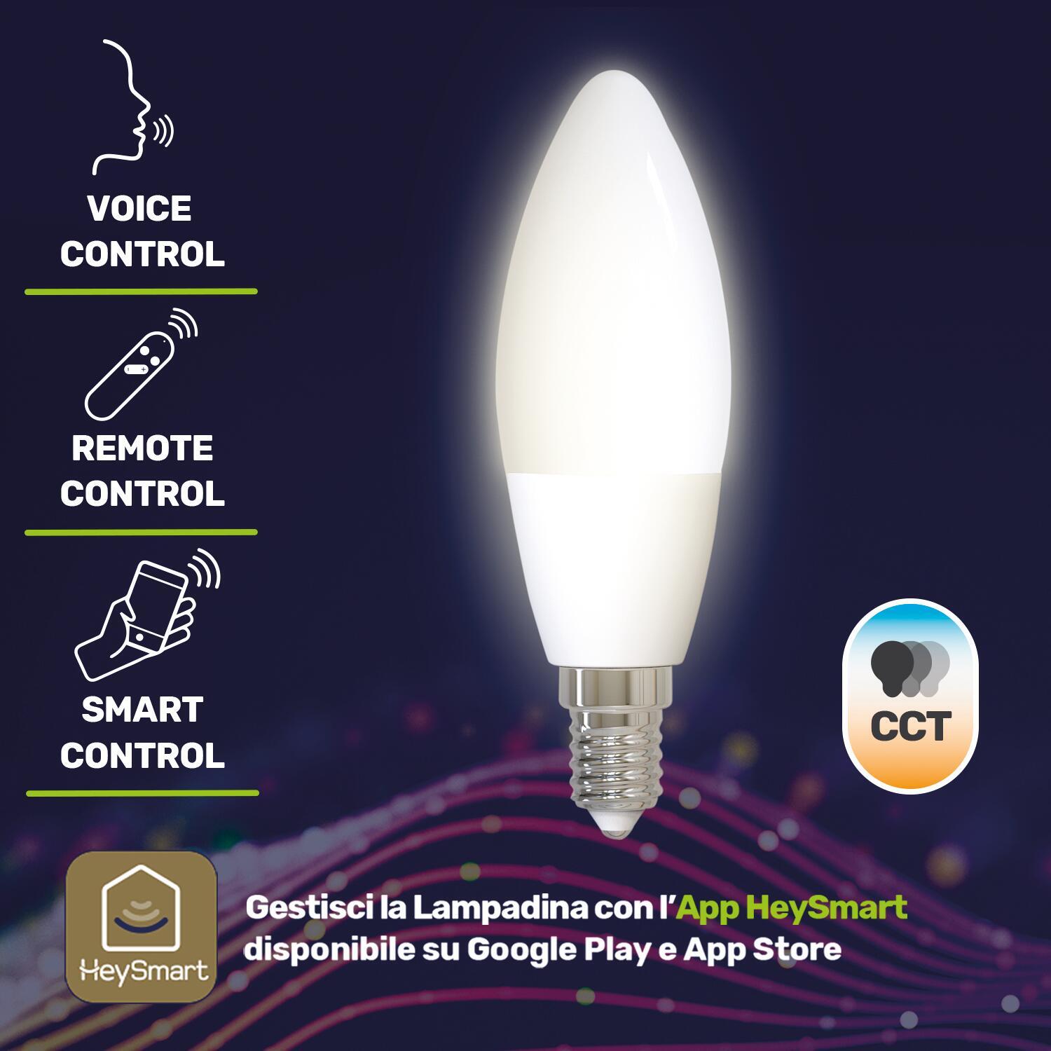 Lampadina LED, E14 oliva, opaco, cct, 4.5W= 470 LM 320° dimmerabile, ON - 2