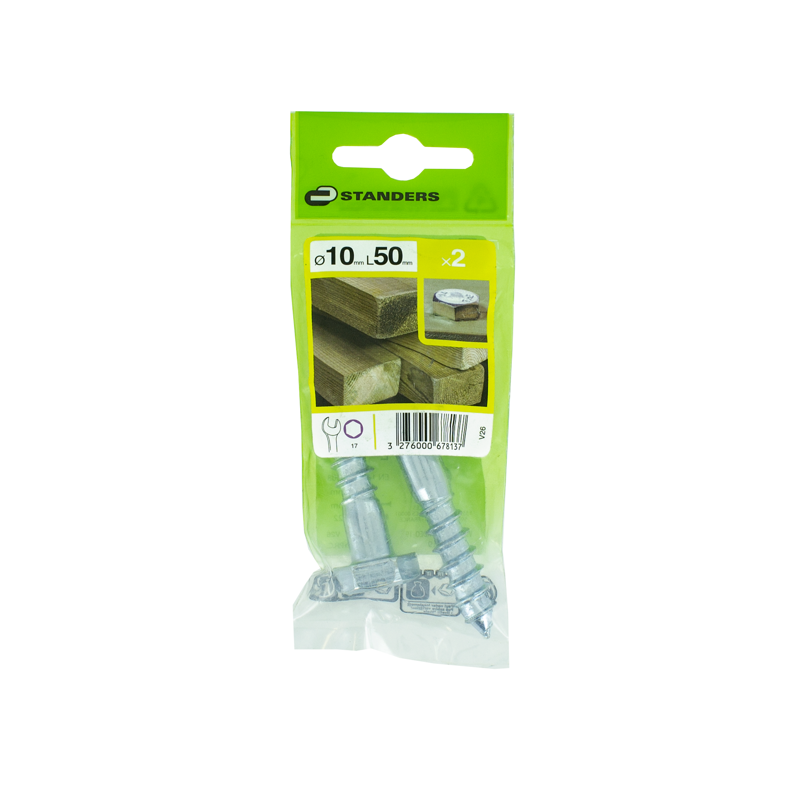 2 vis acier tête 6 pans hex STANDERS, Ø10 x L.50 mm - 5