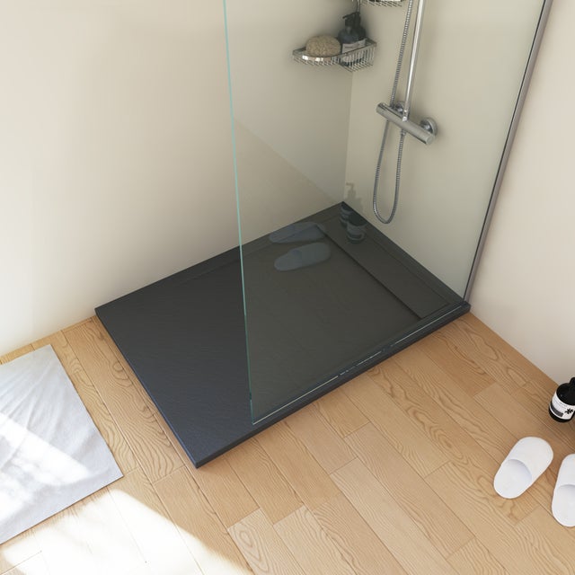 Piatto doccia SANYCCES in resina New York nero L 70 x L 160 x H 4 cm opaco effetto ardesia
