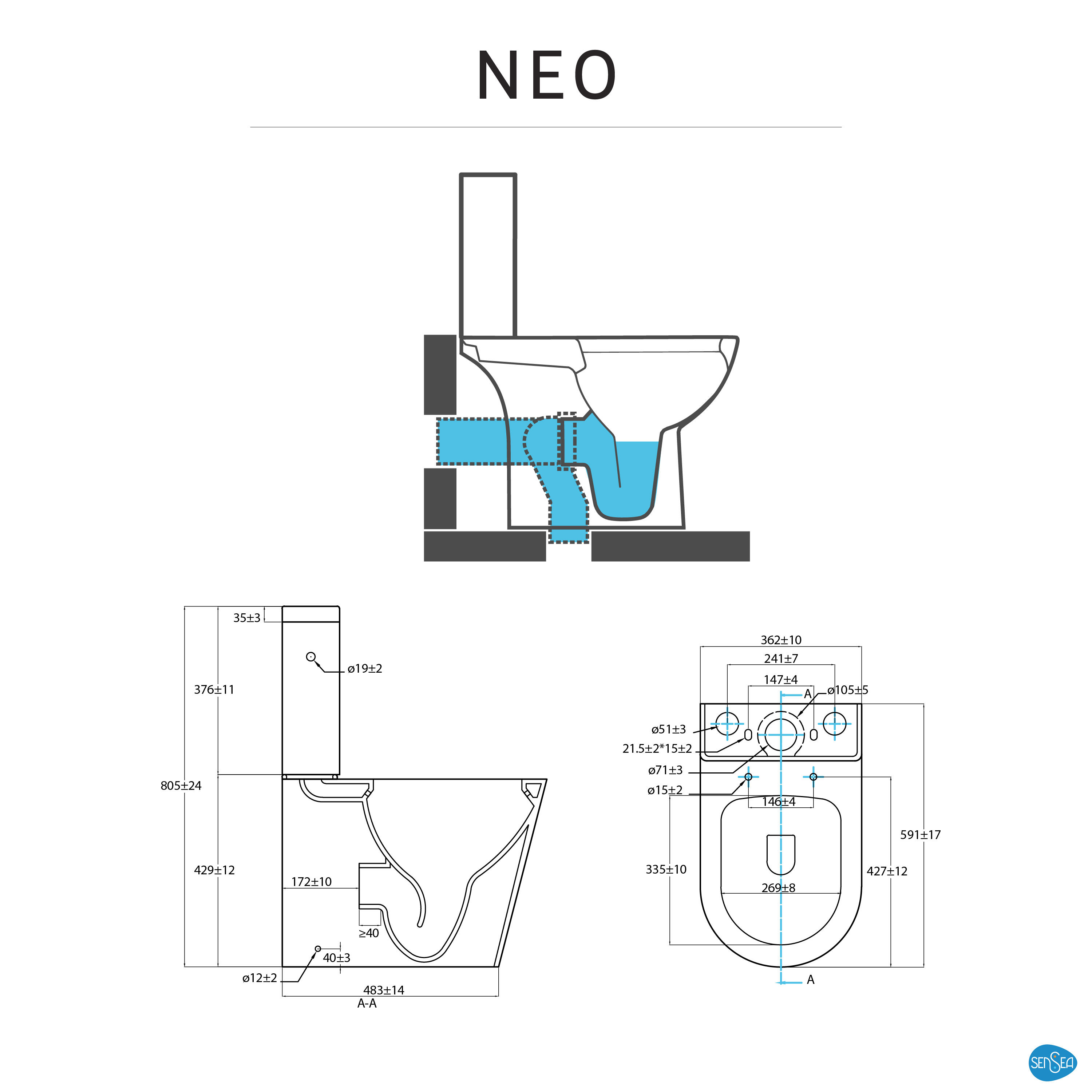 Pack WC à poser sortie double, sans bride (sans rebord) Neo, SENSEA - 6