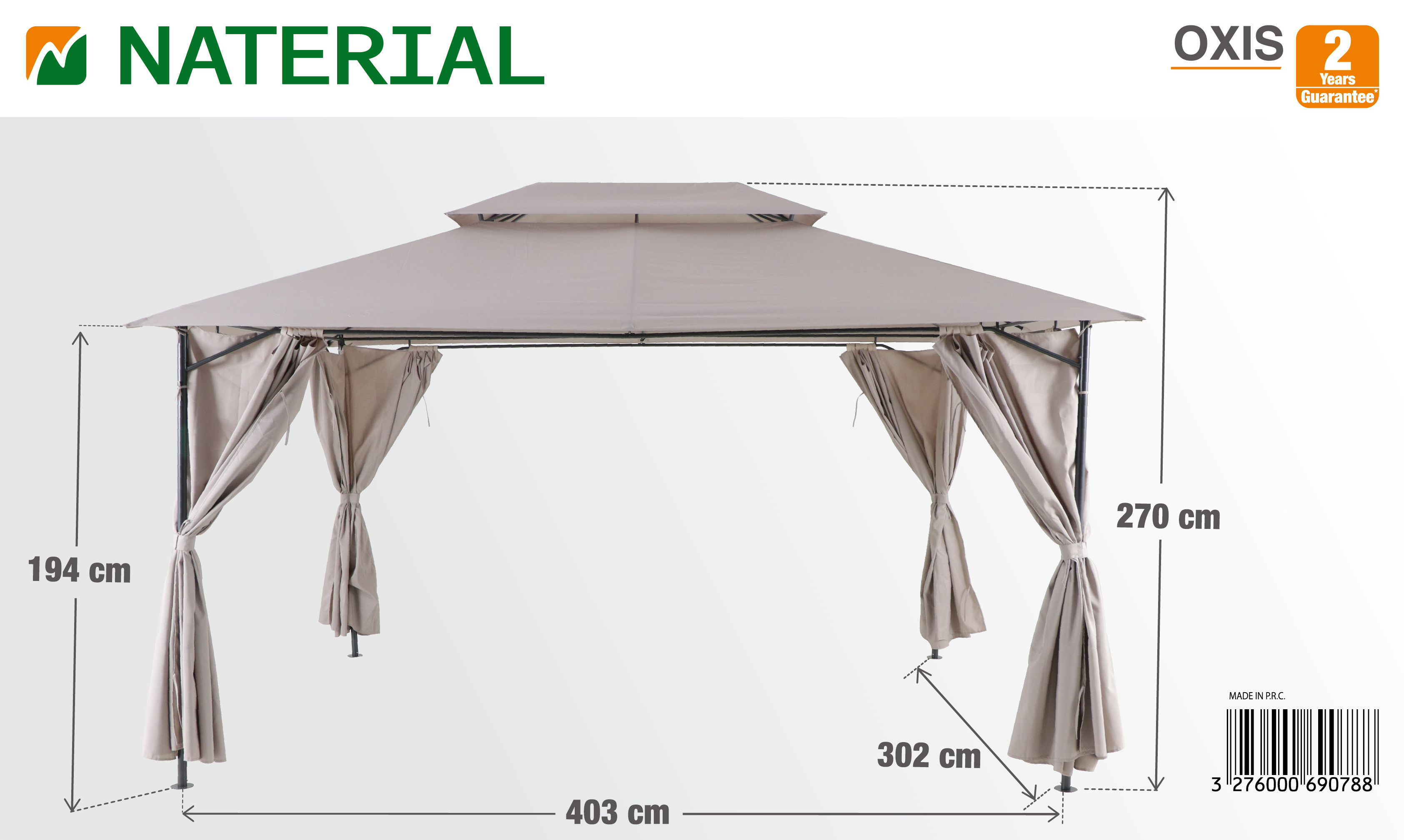 Pérgola de acero NATERIAL Oxis gris y topo de 300x400 cm - 2