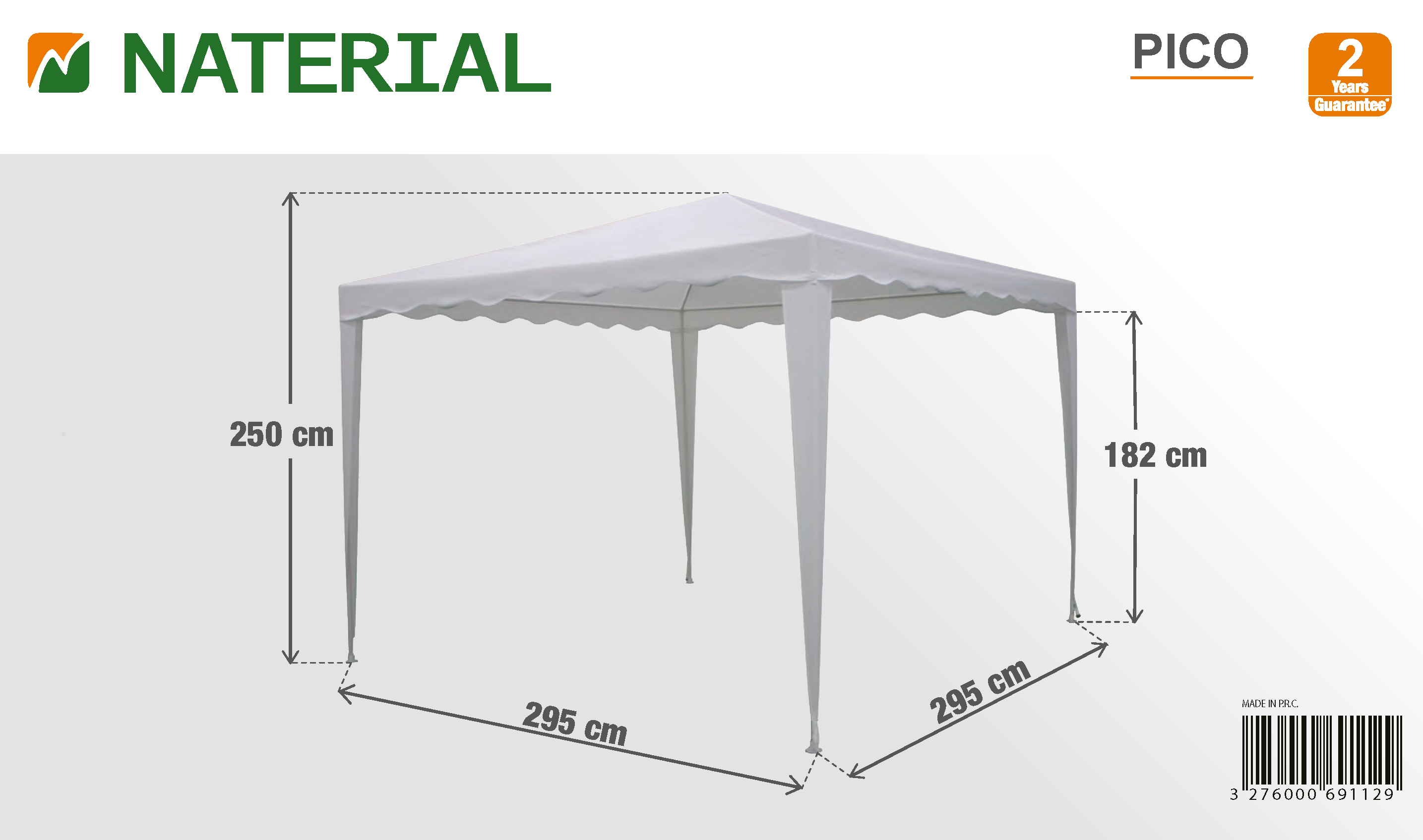 Tenda de metal NATERIAL BASIC PICO BRANCO 3X3M - 2
