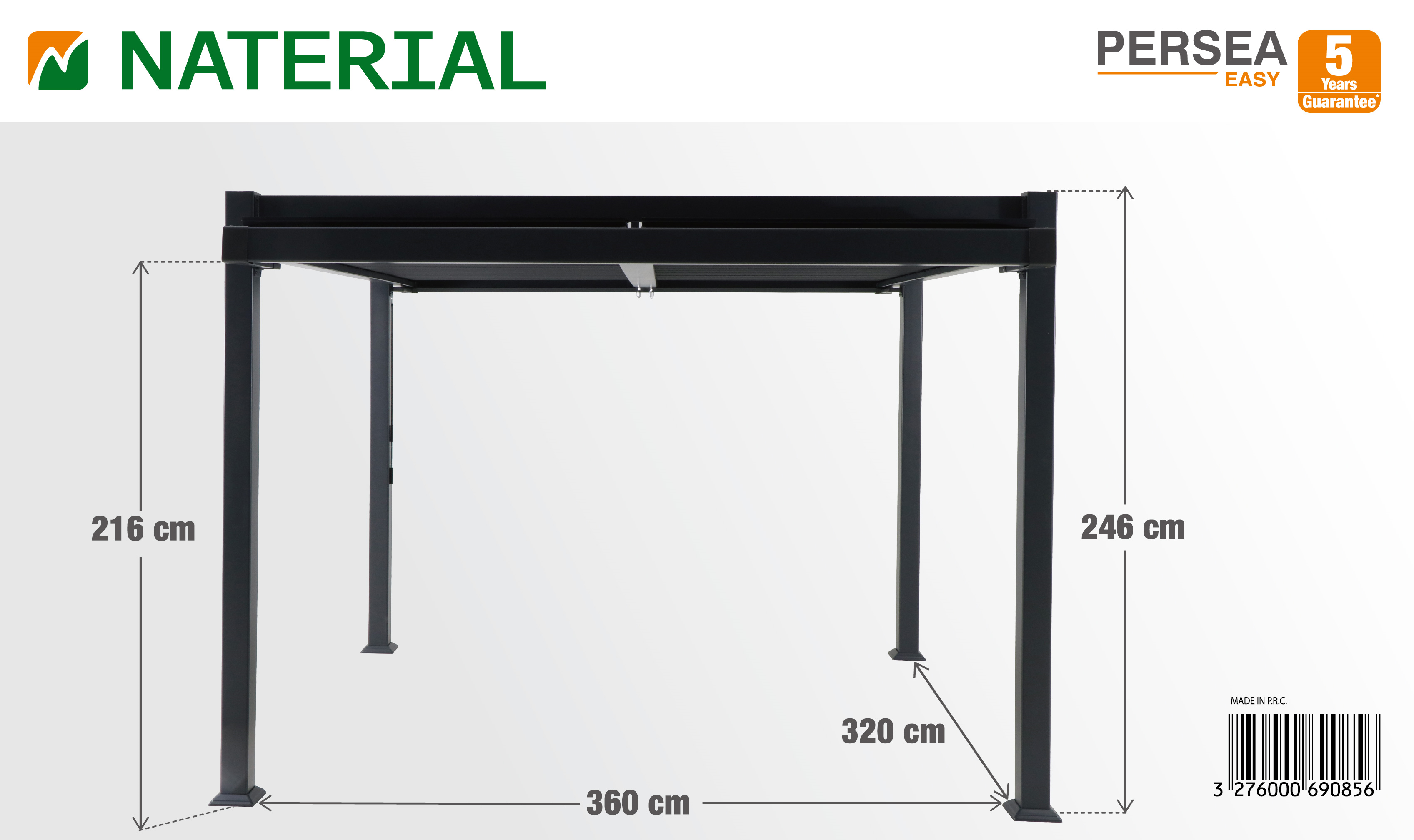 Pérgola de alumínio NATERIAL PERSEA ANTRACITE 3,2X3,6M - 3