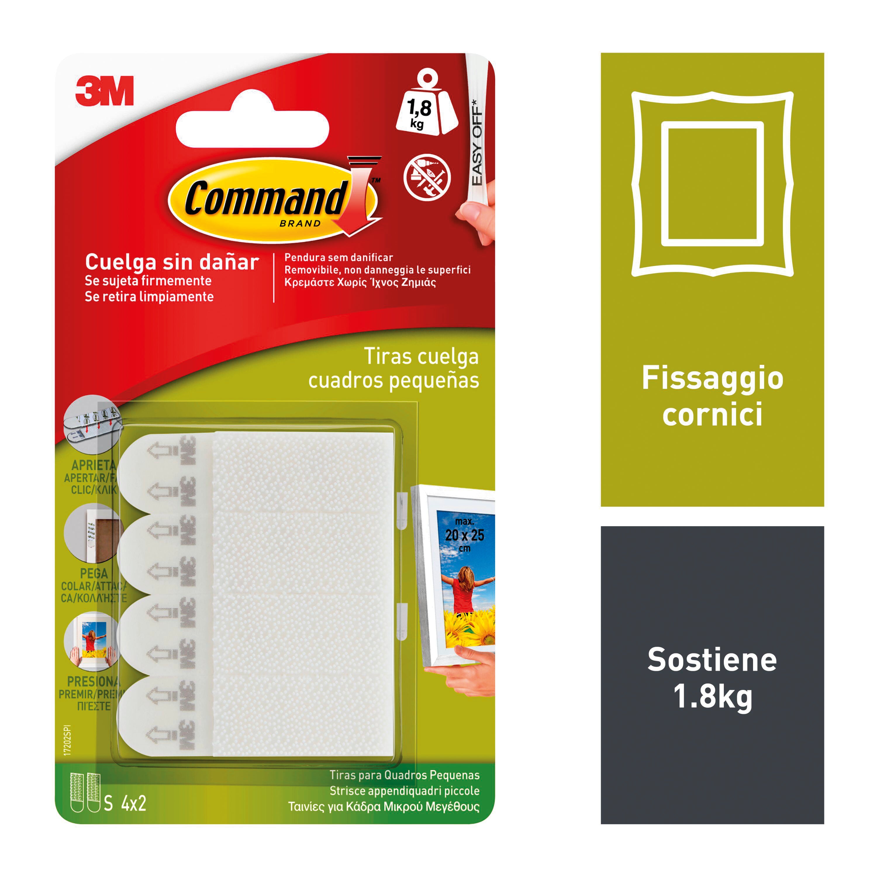 Fissaggio adesivo COMMAND 17202 SP in polistirene  bianco H50 X L15 mm  portata max 1.8 Kg, 4 pezzi - 6