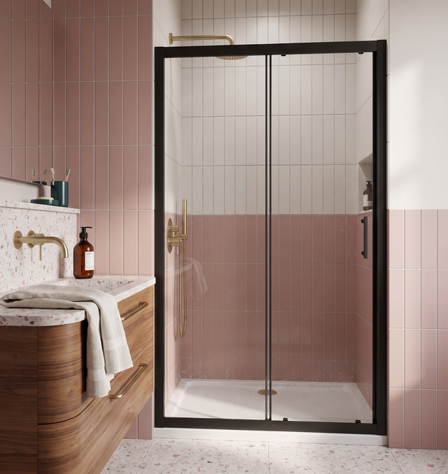 MAMPARA DE DUCHA FRONTAL CORREDERA LEXIE 160CM NEGRO