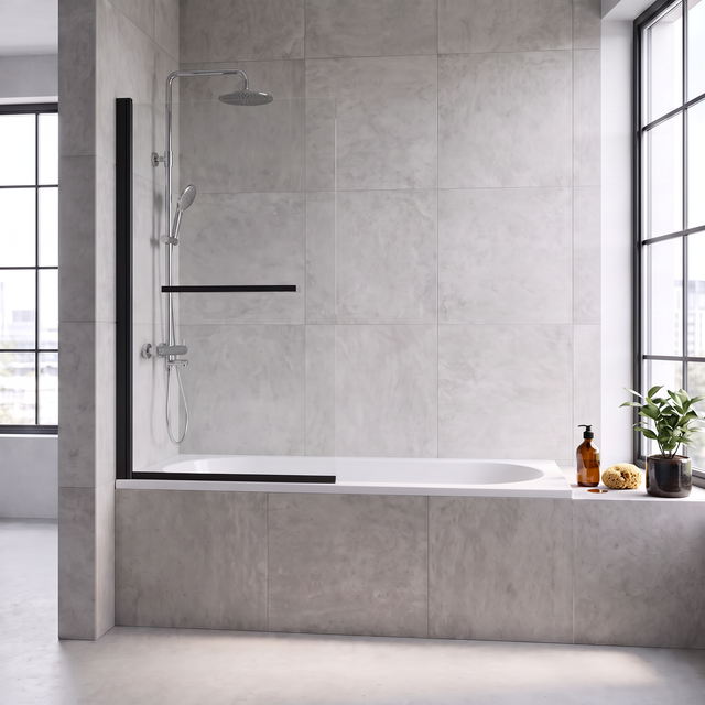 BIOMBO DE BAÑERA ABATIBLE AVA 93X150CM NEGRO