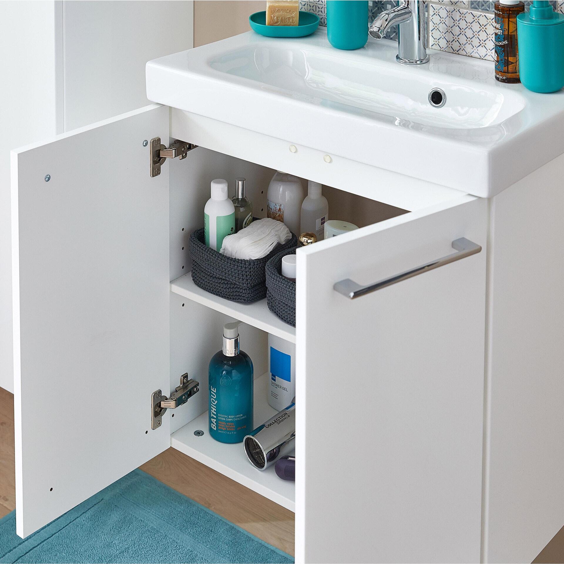 Meuble sous-vasque simple vasque L.60cm x H.58cm x P.33cm blanc Remix - 5
