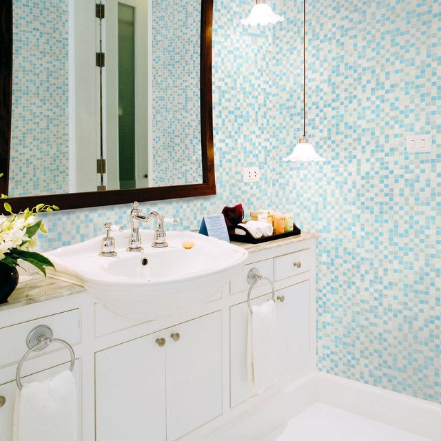 Piastrella Mosaico in vetro Sky Cotton blu  L 31.6 x L 31.6cm x Sp. 4 mm