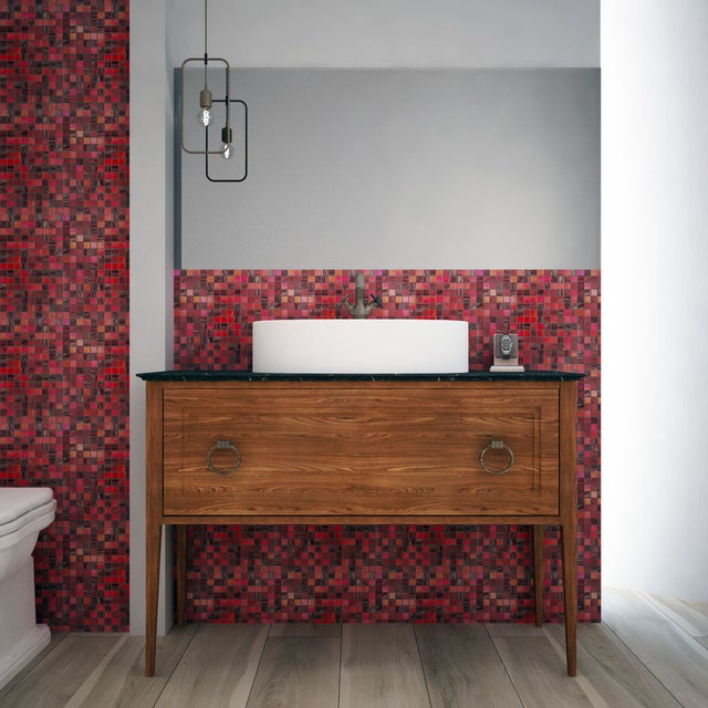 Piastrella Mosaico in vetro Chiffon rosso  L 31.6 x L 31.6cm x Sp. 4 mm
