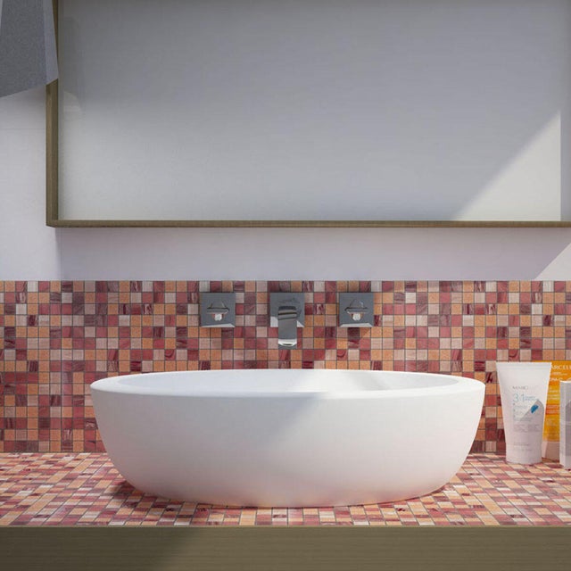 Piastrella Mosaico in vetro Jasper rosso  L 31.6 x L 31.6cm x Sp. 4 mm