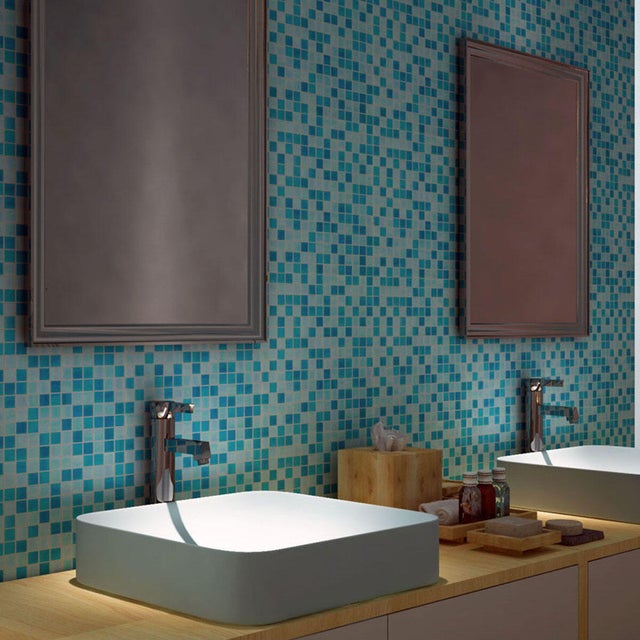 Piastrella Mosaico in vetro Mineral blu  L 31.6 x L 31.6cm x Sp. 4 mm