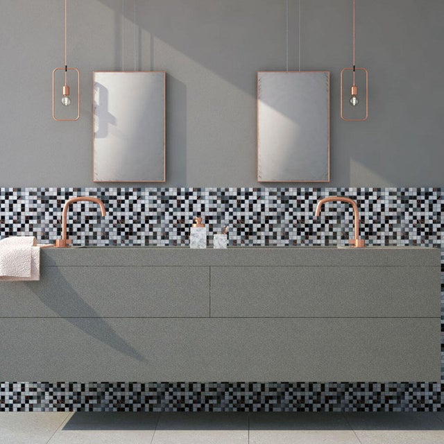 Piastrella Mosaico in vetro Galena grigio L 31.6 x L 31.6cm x Sp. 4 mm, 10 pezzi