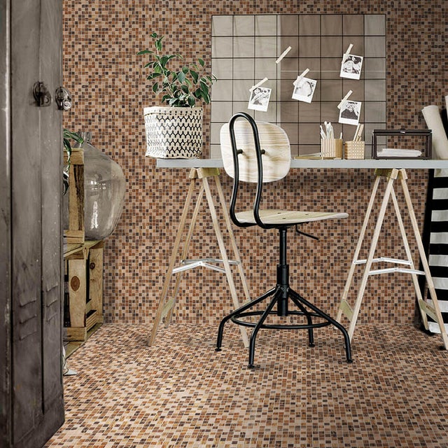 Piastrella Mosaico in vetro Chiffon marrone scuro L 31.6 x L 31.6cm x Sp. 4 mm
