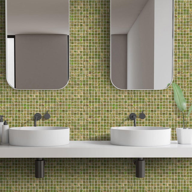 Piastrella Mosaico in vetro Prato verde L 31.6 x L 31.6cm x Sp. 4 mm, 10 pezzi