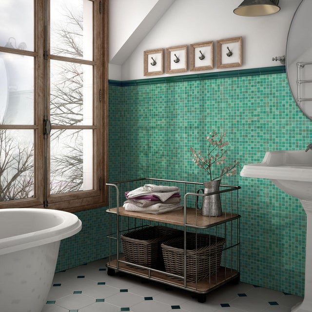 Piastrella Mosaico in vetro Marine blu  L 31.6 x L 31.6cm x Sp. 4 mm
