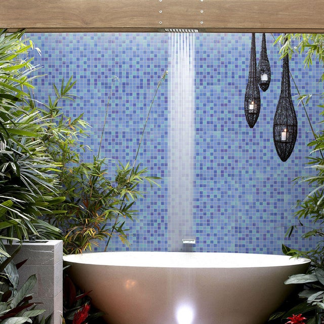 Piastrella Mosaico in vetro blu L 0.4 x L 31.6cm x Sp. 4 mm