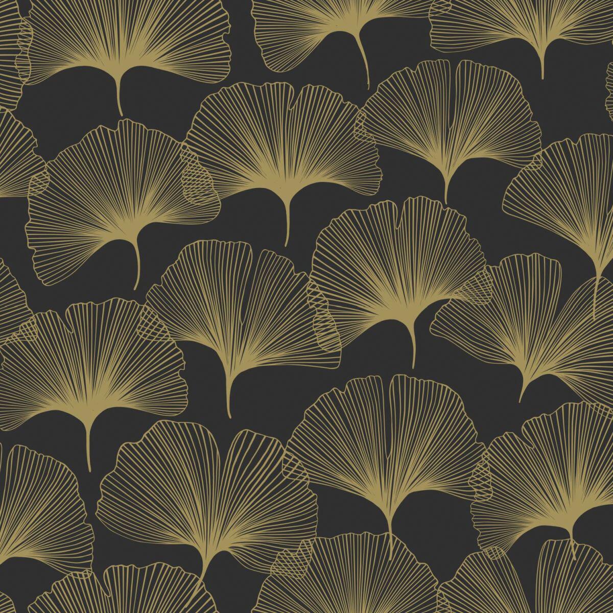 Carta da parati Esta Foglie Ginko nero e oro, 53 cm x 10.05 m - 3