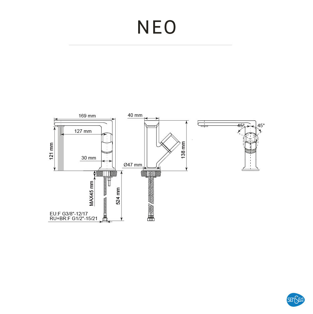 Rubinetto per lavabo Neo nero opaco SENSEA H 13.8 cm - 8