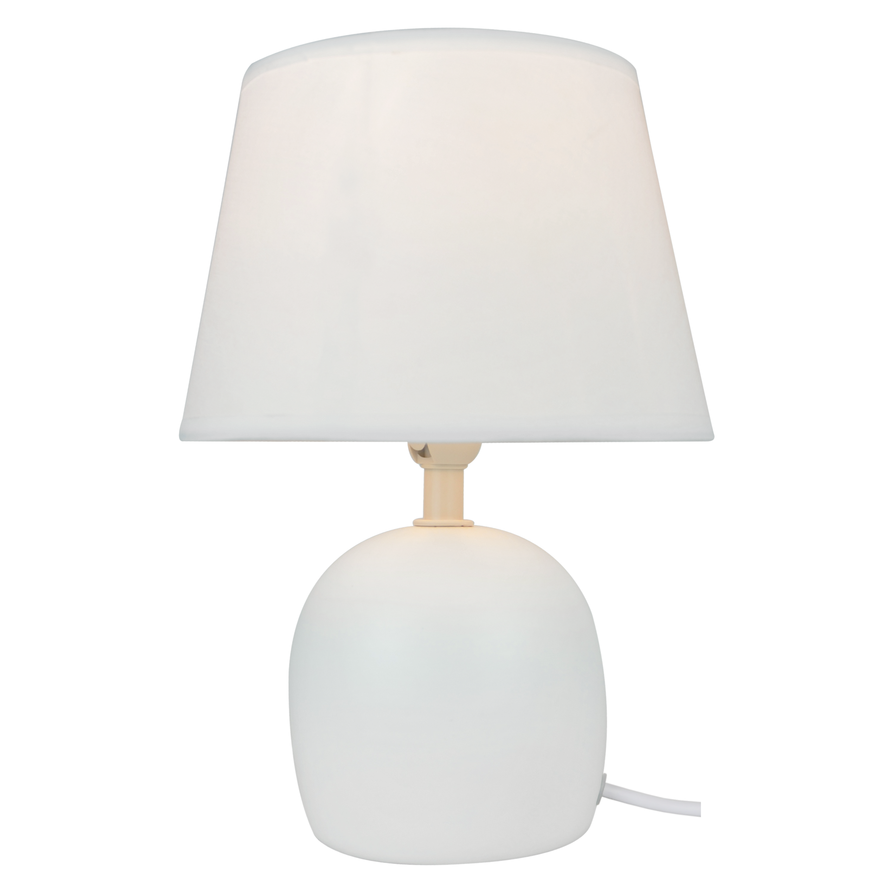 Lámpara de mesa compatible con casquillo E14 POKI INSPIRE con estructura cerámica blanca pantalla blanca de nailon alimentación a red - 3