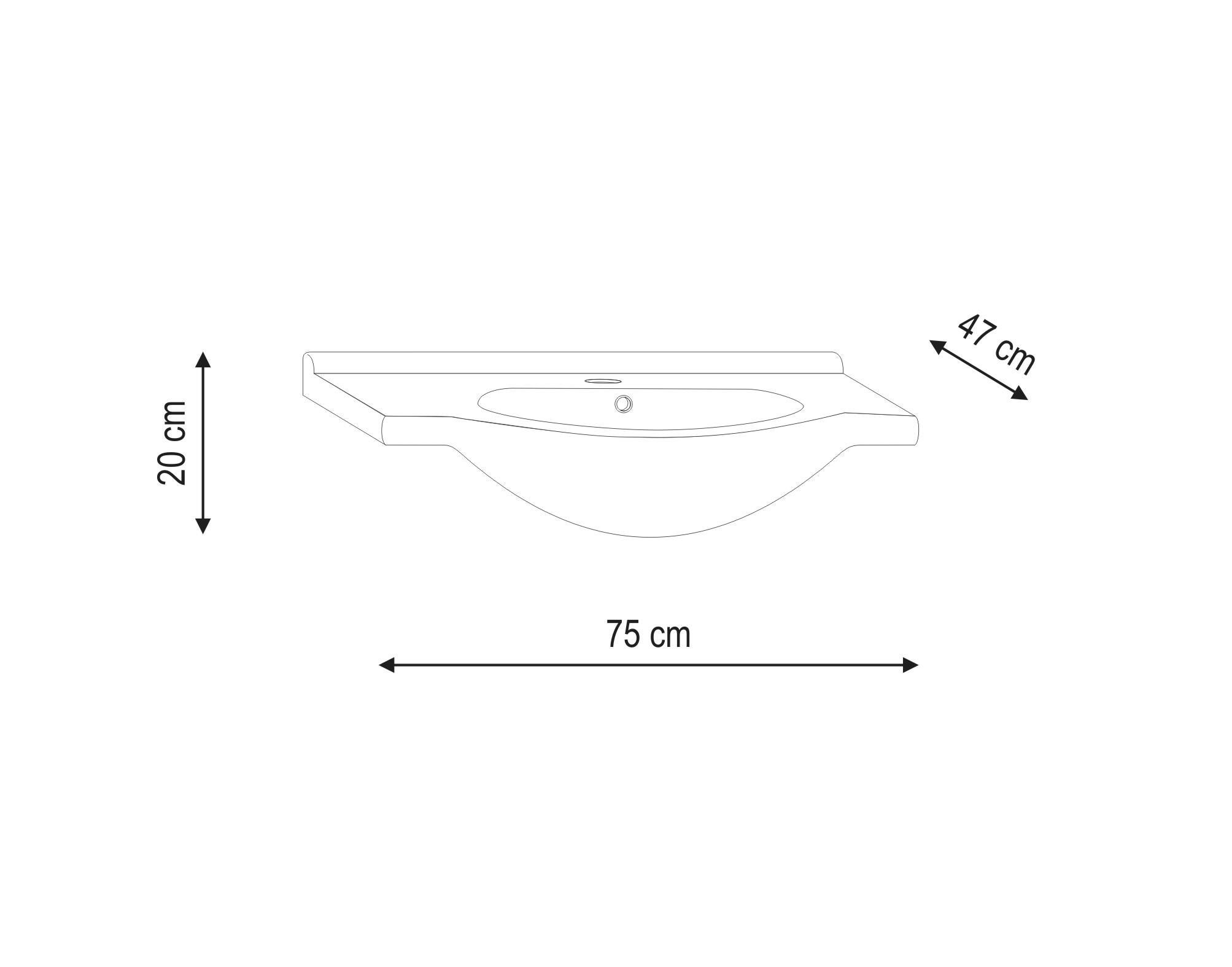 Lavabo d'appoggio rettangolare L 75 x H 20 x P 47 cm in ceramica bianco - 5