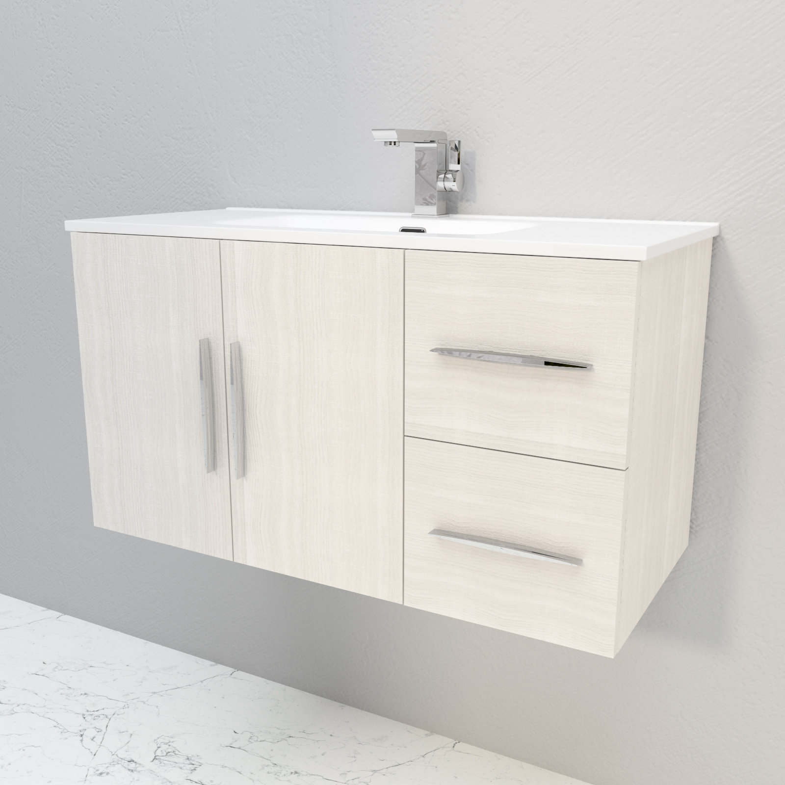 Mobile bagno sospeso con lavabo L 100 x H 55 x P 46 cm bianco rock, 2 ante 2 cassetti per vasca centrale Master - 2