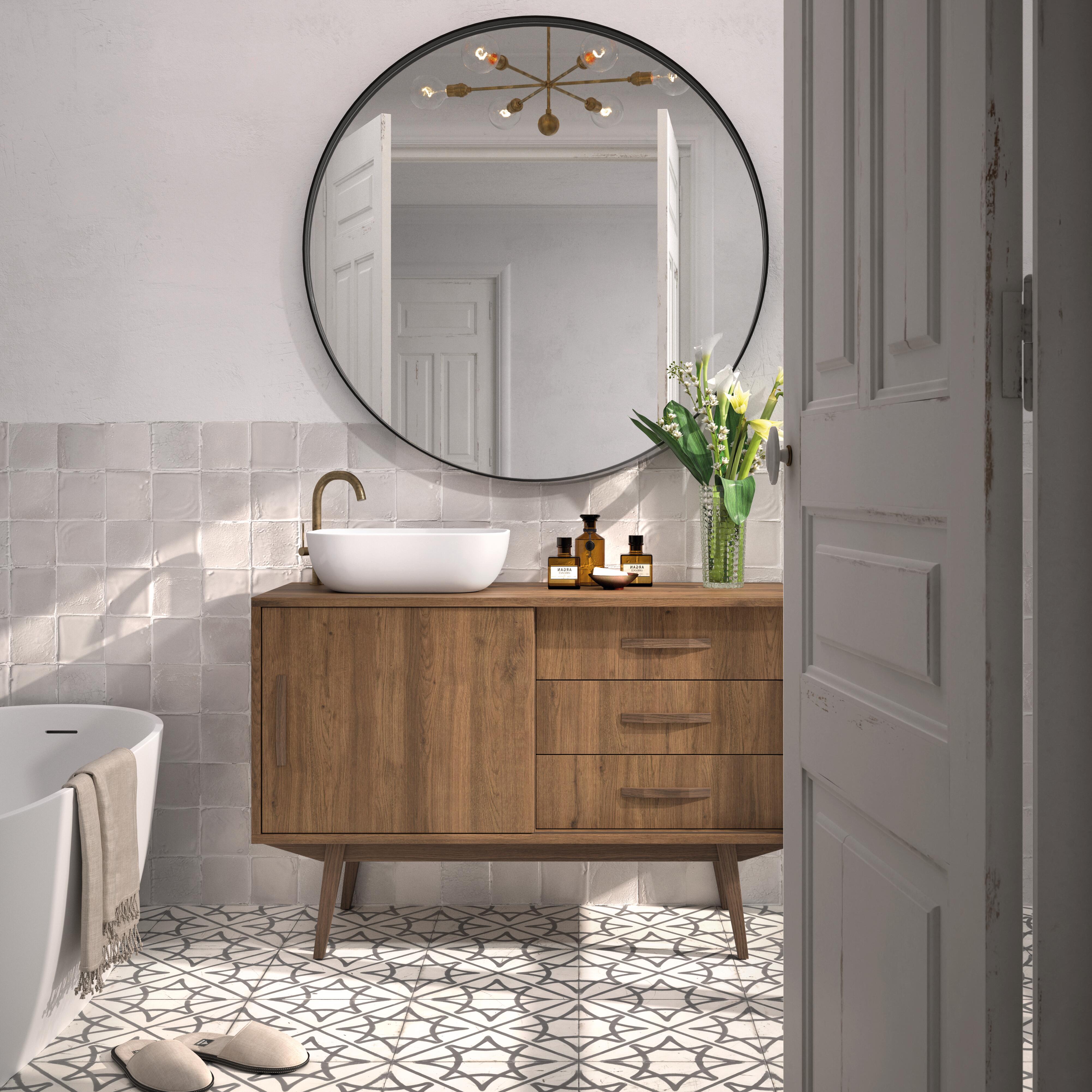 MADERO Mobile da bagno a terra L 120 x H 53 x P 45 cm rovere laminato satinato, 3 cassetti 1 anta Velvet