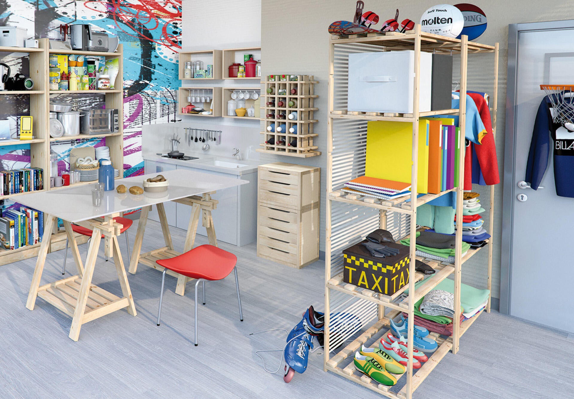 Scaffale in kit 3 ripiani Natura L 65 x P 30 x H 88 cm beige, portata per ripiano 40 kg - 6