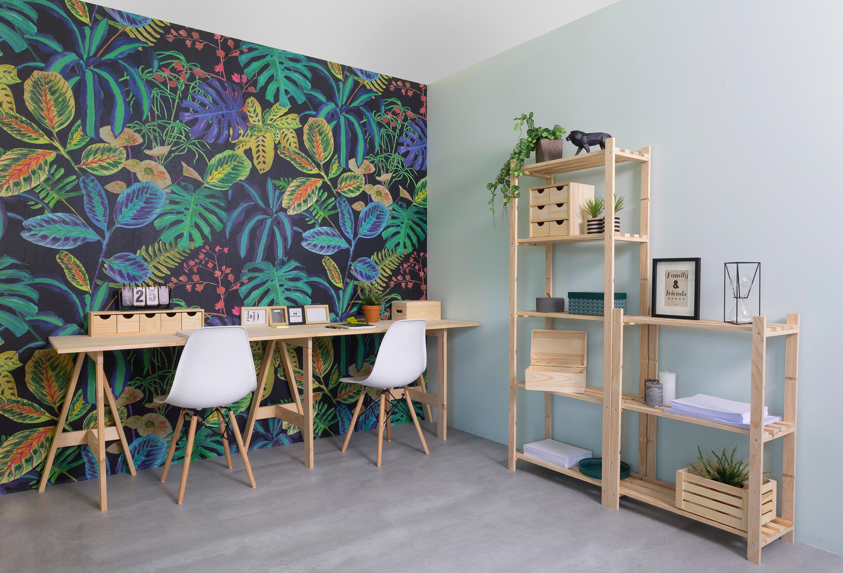 Scaffalatura Con Box In Legno Naturale Con Profilo In Ferro Verniciato Nero 120 X 60 Cm H 220 Cm 6 Moduli - Foto 6