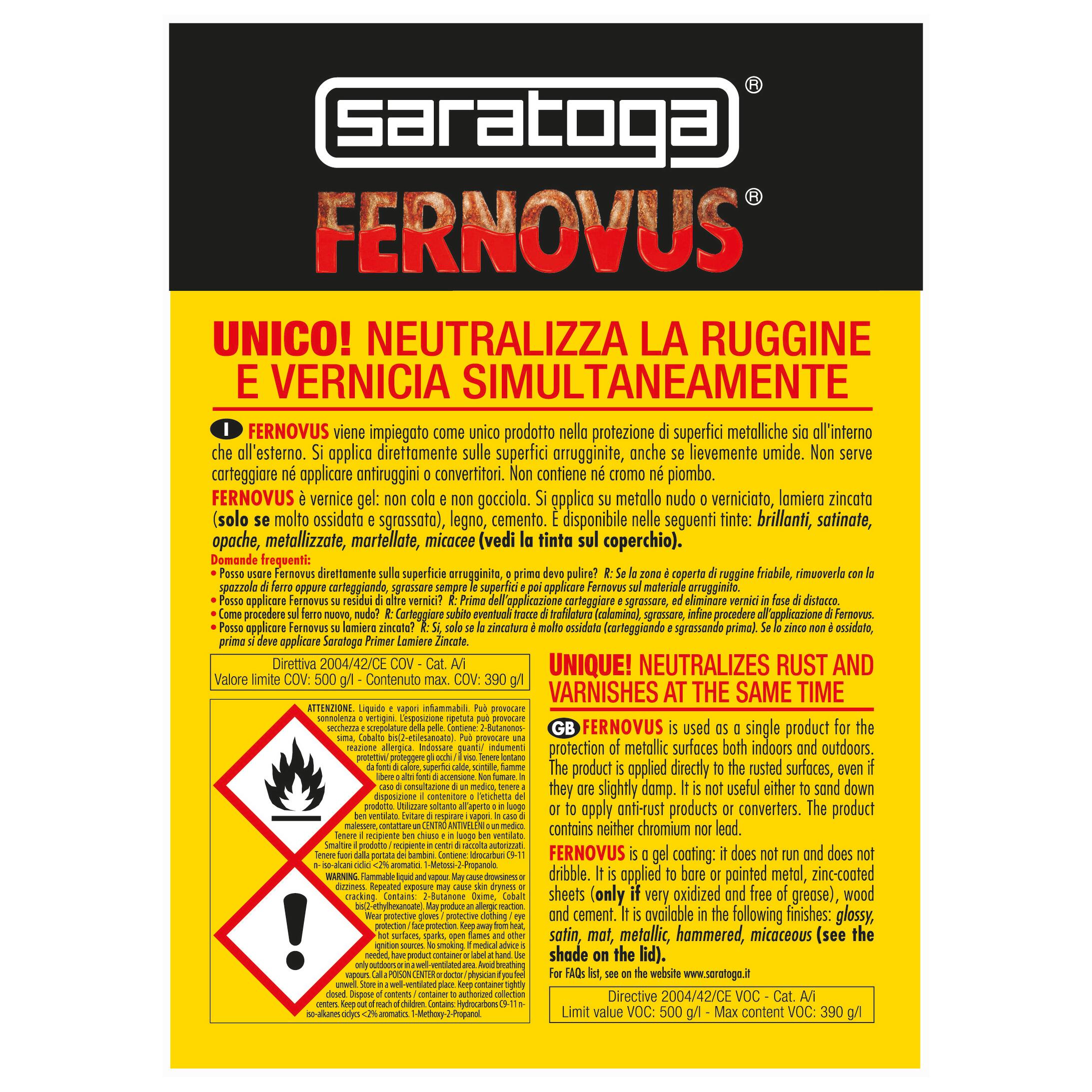 Vernice da esterno antiruggine per ferro SARATOGA Fernovus grigio forgia, metallizzato opaco, 2.5 l - 4