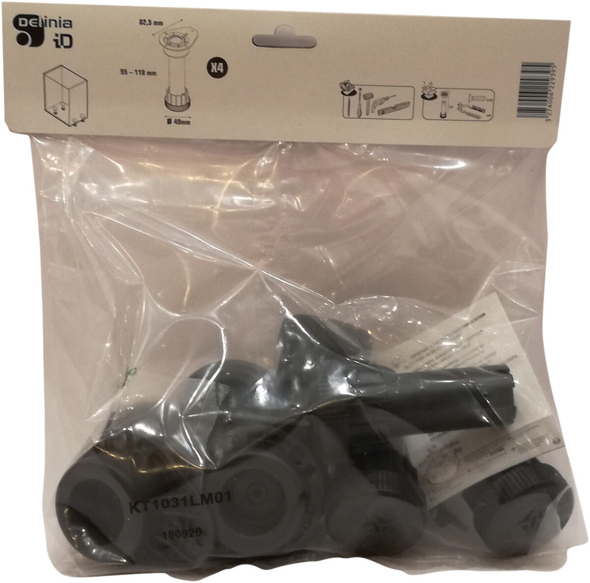 Lot de 4 pieds DELINIA en plastique noir, 10 cm, à visser - 4