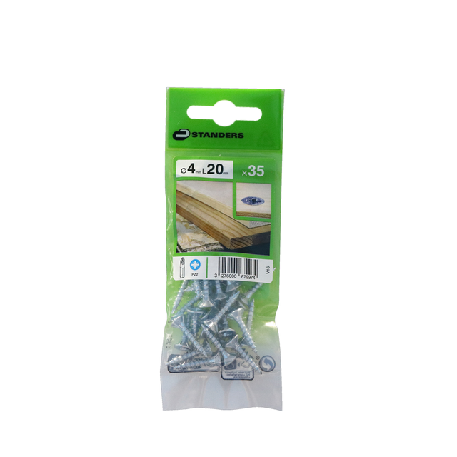 35 vis acier tête fraisée pozidriv STANDERS, Ø4 x L.20 mm