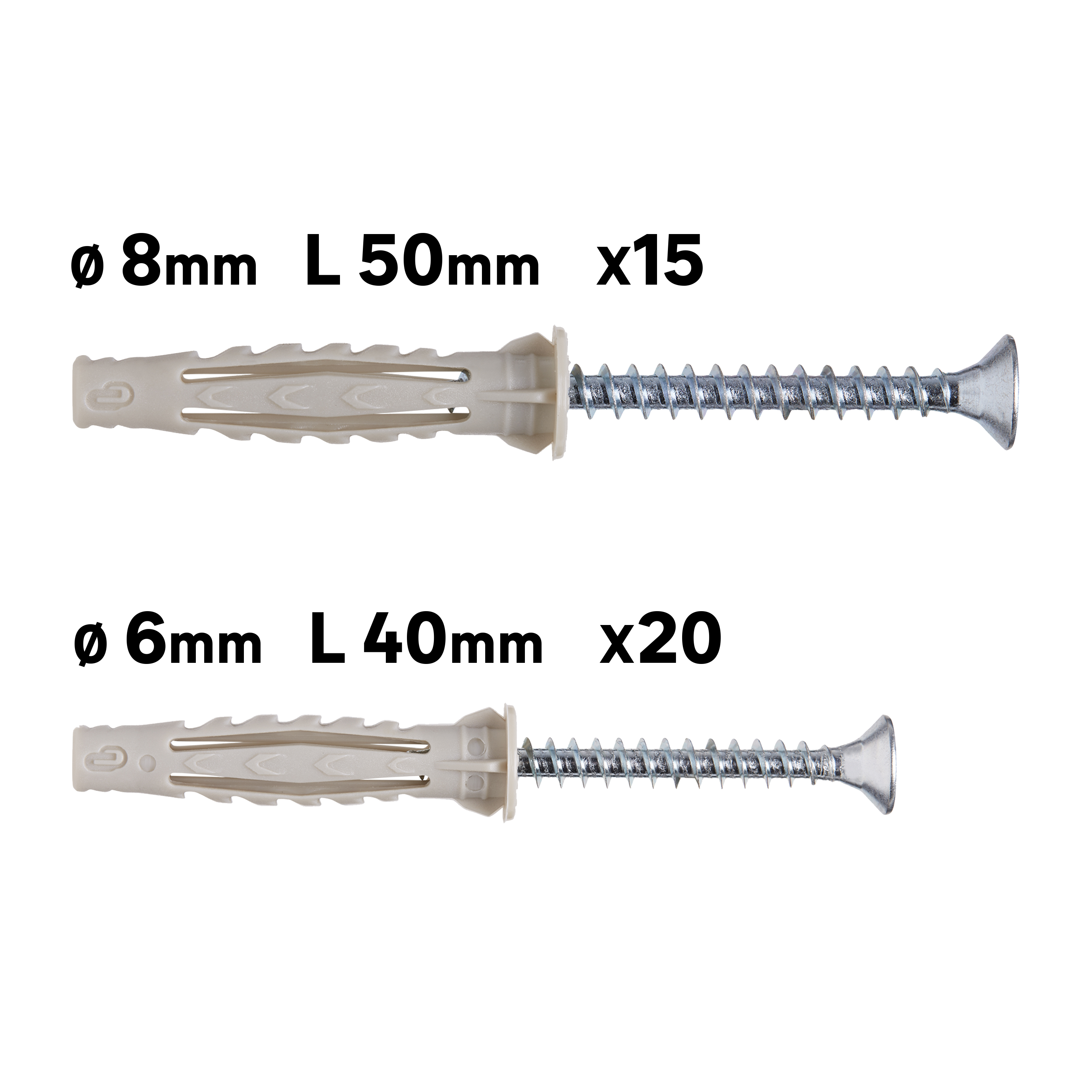 35 chevilles multi-matériaux avec vis STANDERS Diam. 6/8, L.40/50 mm - 2