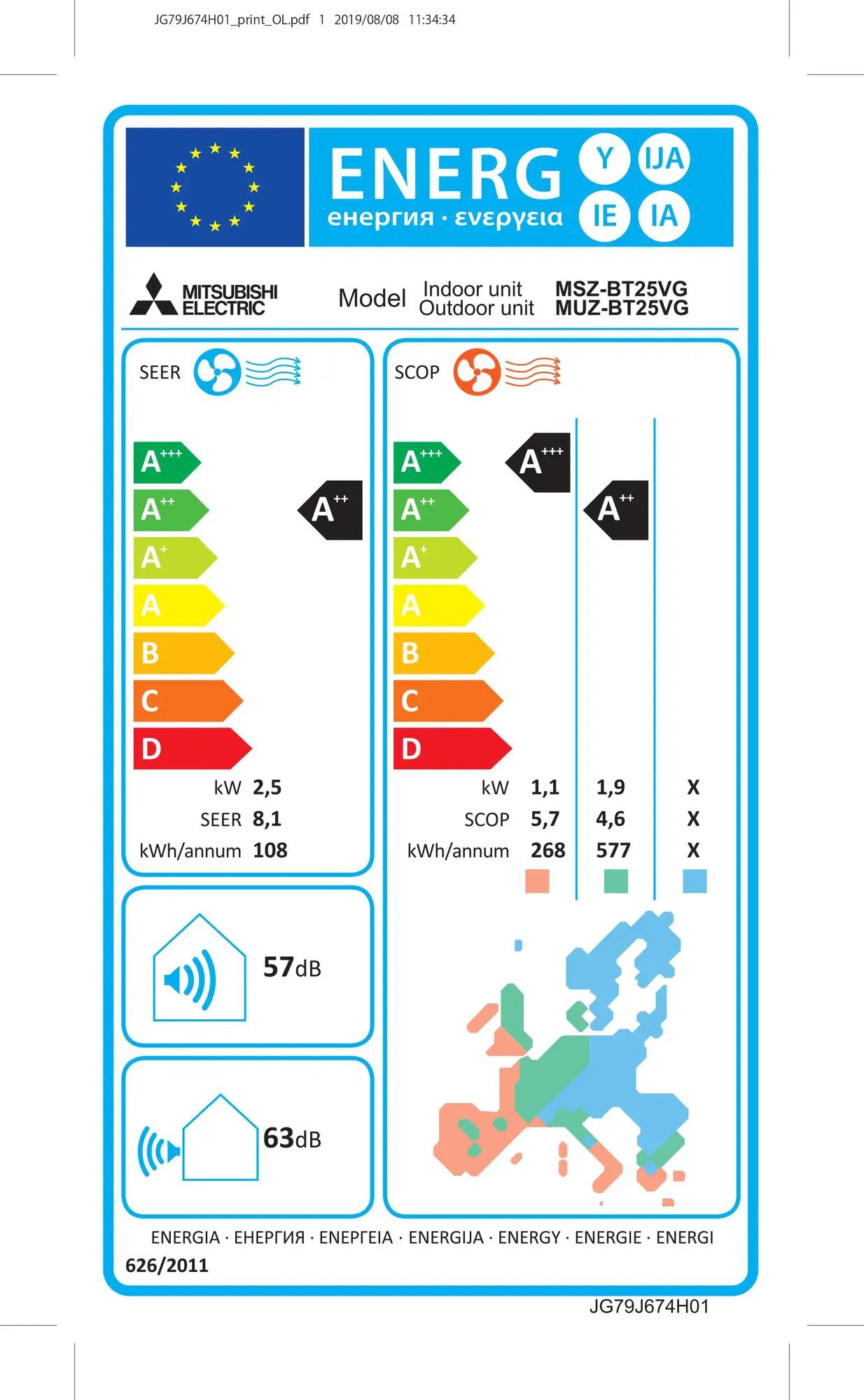 Unité extérieure de climatiseur Monosplit MITSUBISHI ELECTRIC Msz-bt ue, 2.5 kW - 3