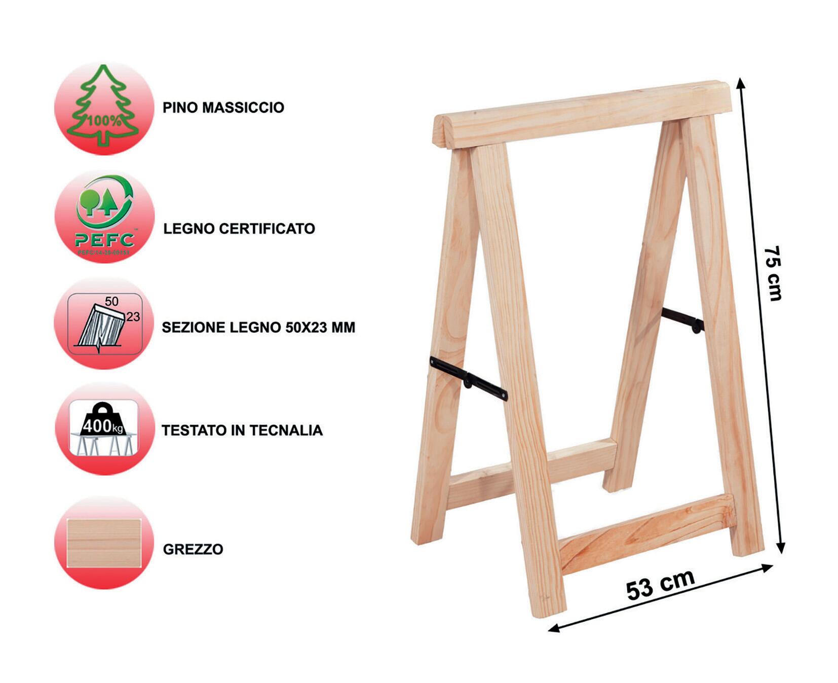 Cavalletto pino Professionale L 53 x P 53 x H 75 cm legno naturale - 8