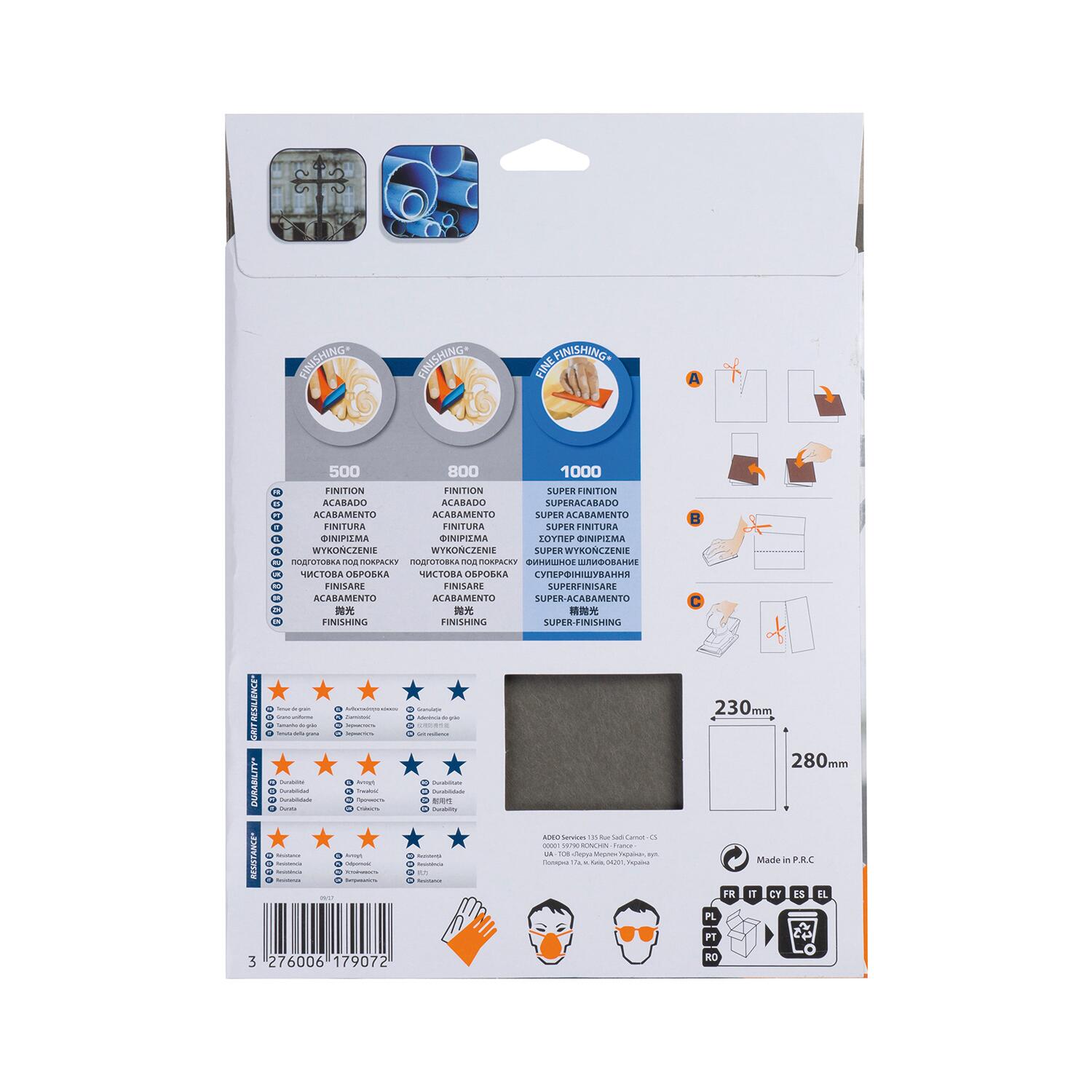 Lot de 10 papiers abrasifs feuille, Eau DEXTER, l.230 x L.280 mm grain 500 / 800 - 3