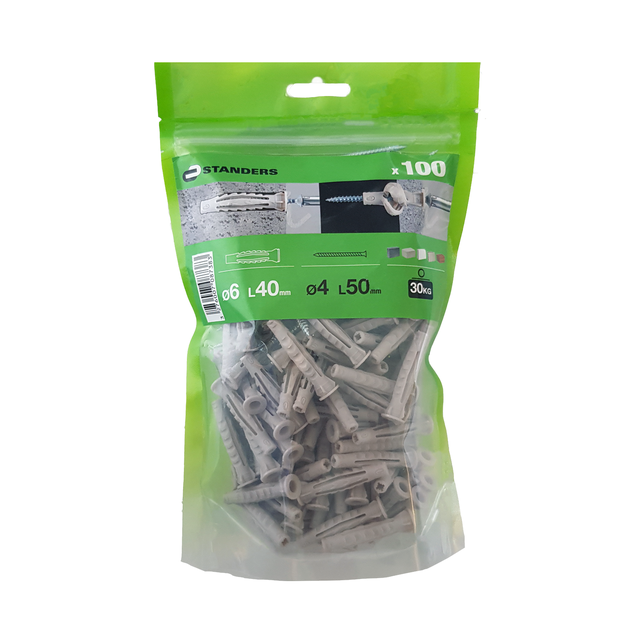 100 tacos + tornillos multimaterial STANDERS, ø 6 x L. 40 mm