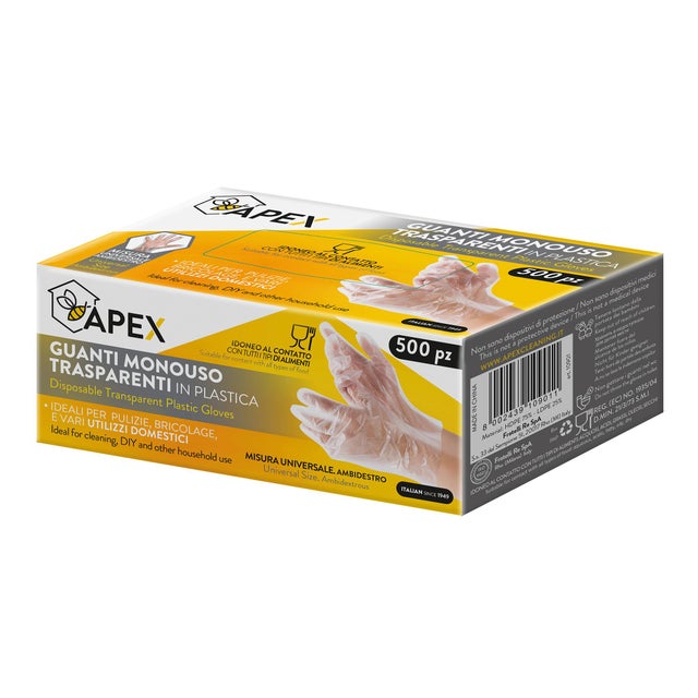 Guanto monouso APEX GUANTI MONOUSO TRASPARENTI IN PLASTICA in polietilene Tg Unico, 250 paia
