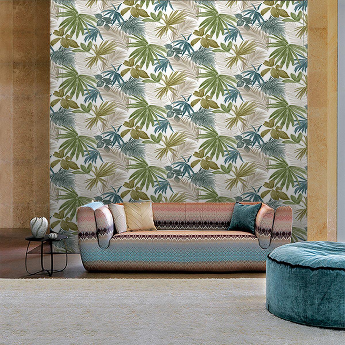 Papel pintado vinilo aplicación cola en pared Naturaleza Jungla tropical verde  GRANDECOLIFE 53cmx10.05m lavable - 2