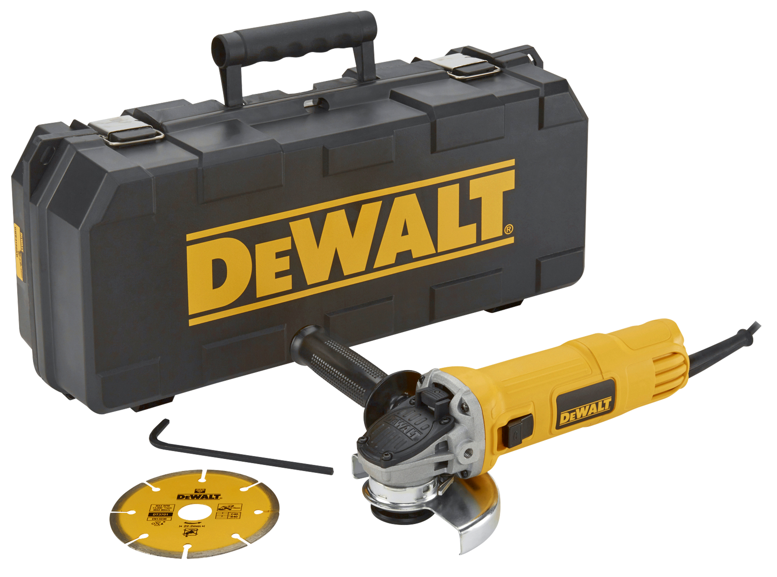 Amoladora dewalt e4156kd 900w disco 115mm + maletín y disco de diamante