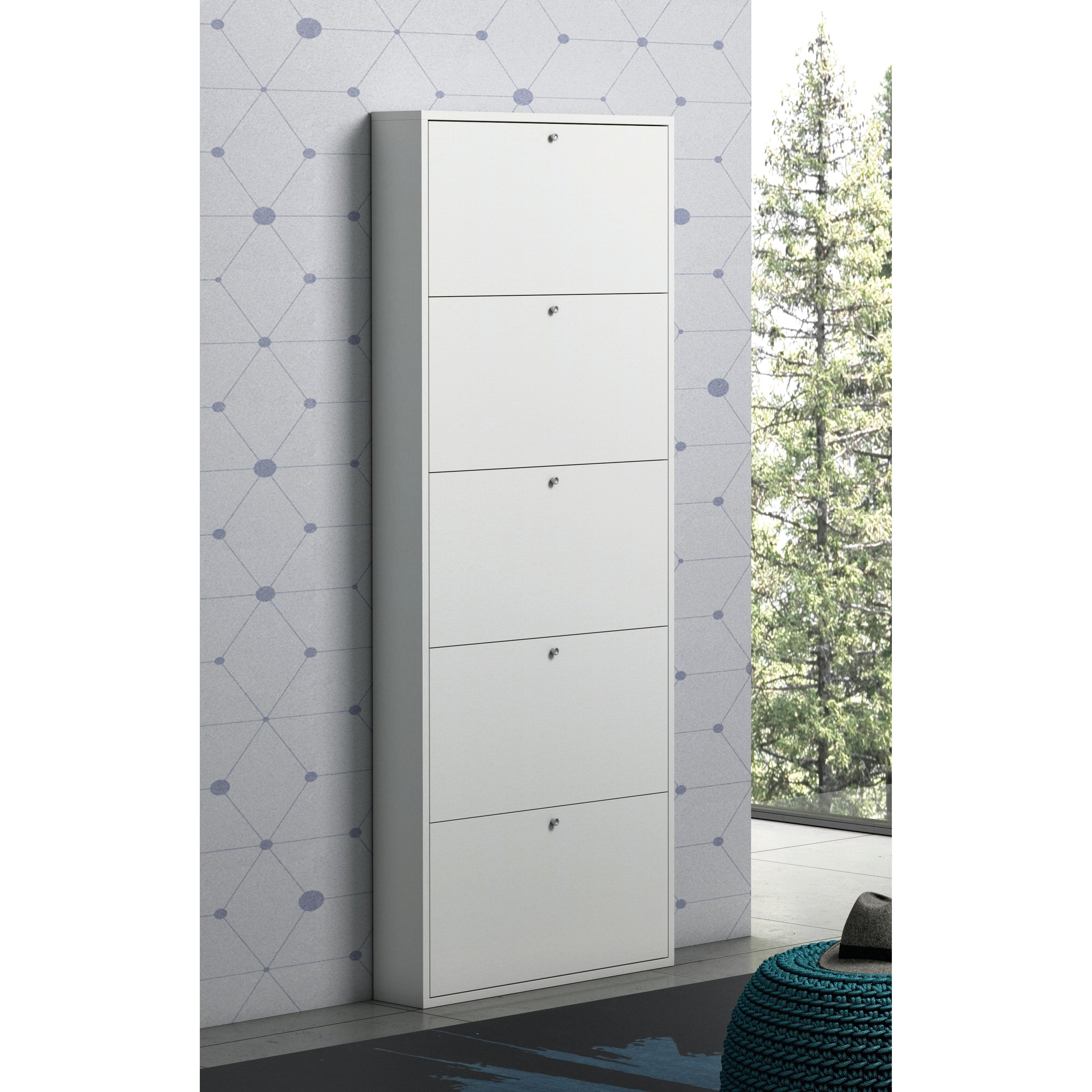 Scarpiera Slim 5 ante L 73 x H 180 x P 15 cm 15 paia, bianco - 2