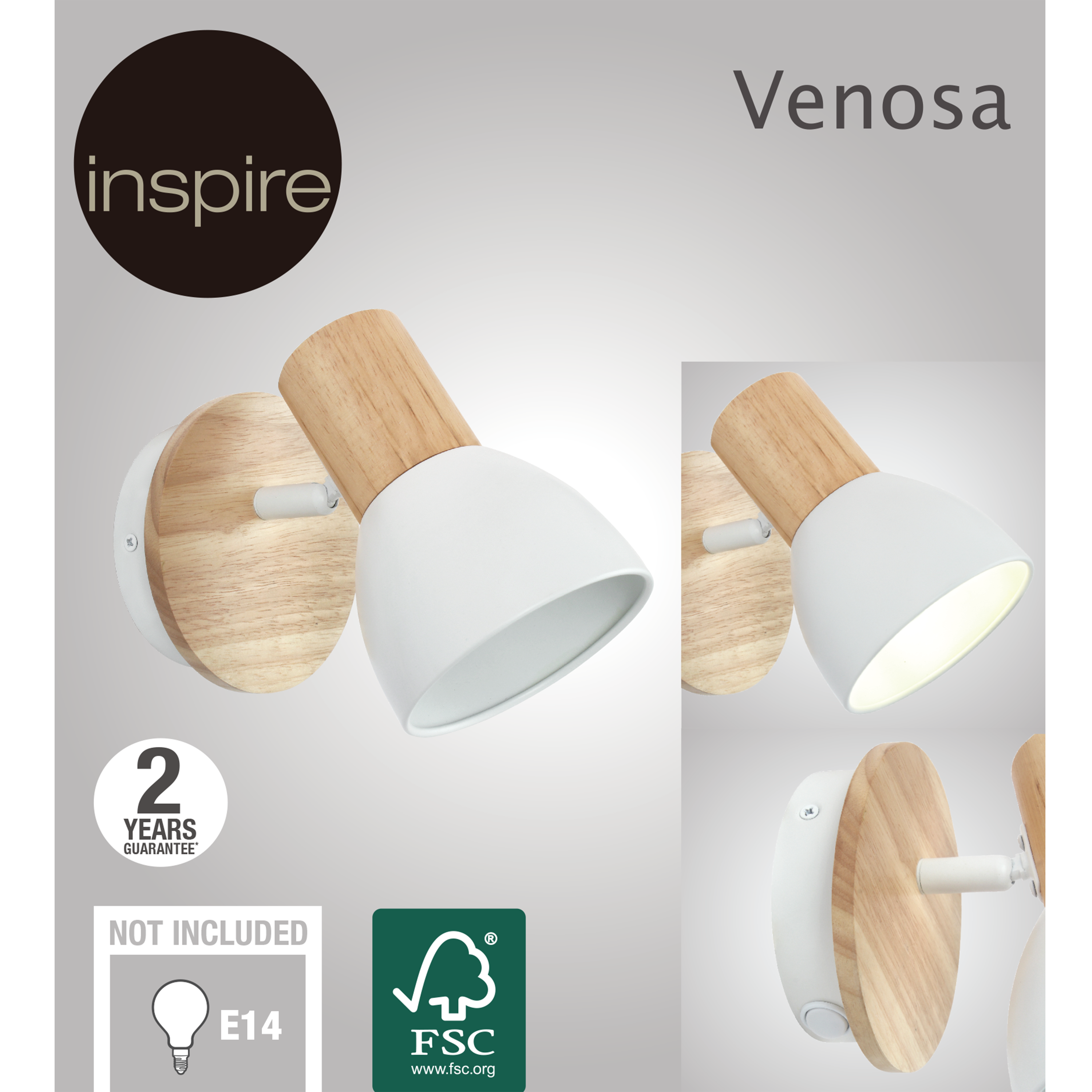 Reflektorek Venosa drewniany E14 Inspire - 15