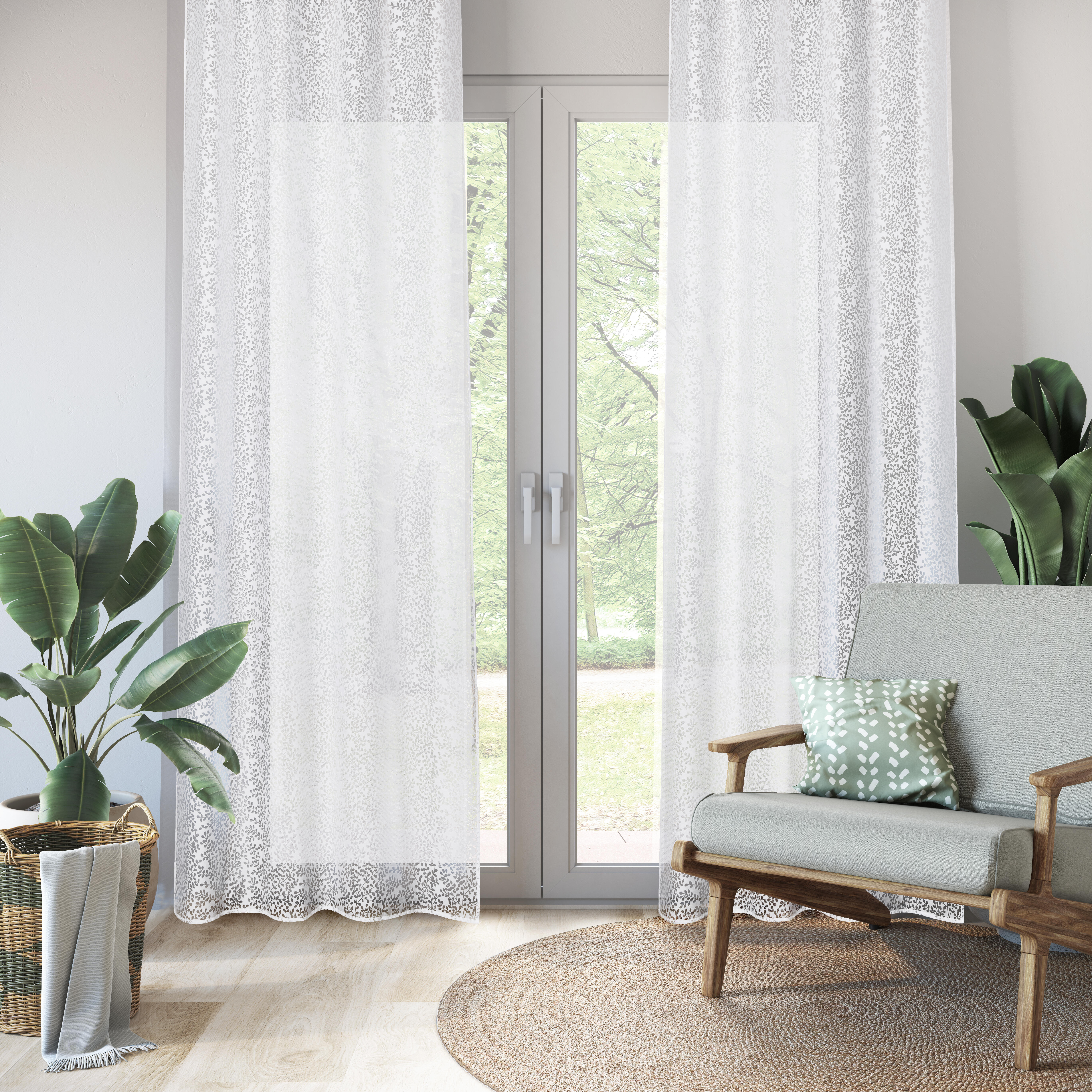 Visillo cinta fruncida, trabillas Osaki viscosa planta blanco INSPIRE de 200x280cm. Incluye cinta termoadhesiva - 9