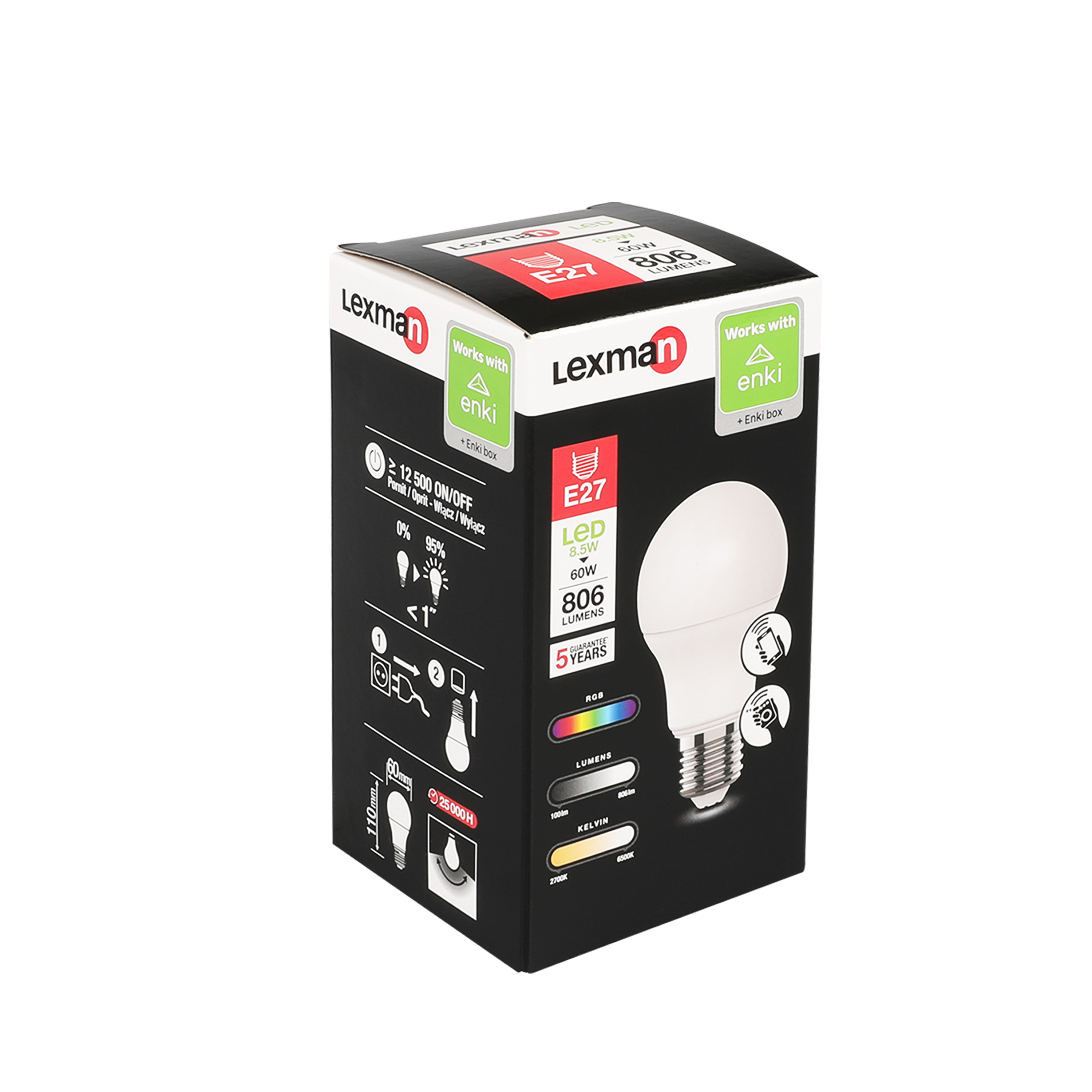 Ampoule connectée led standard E27 intensité + couleur variables