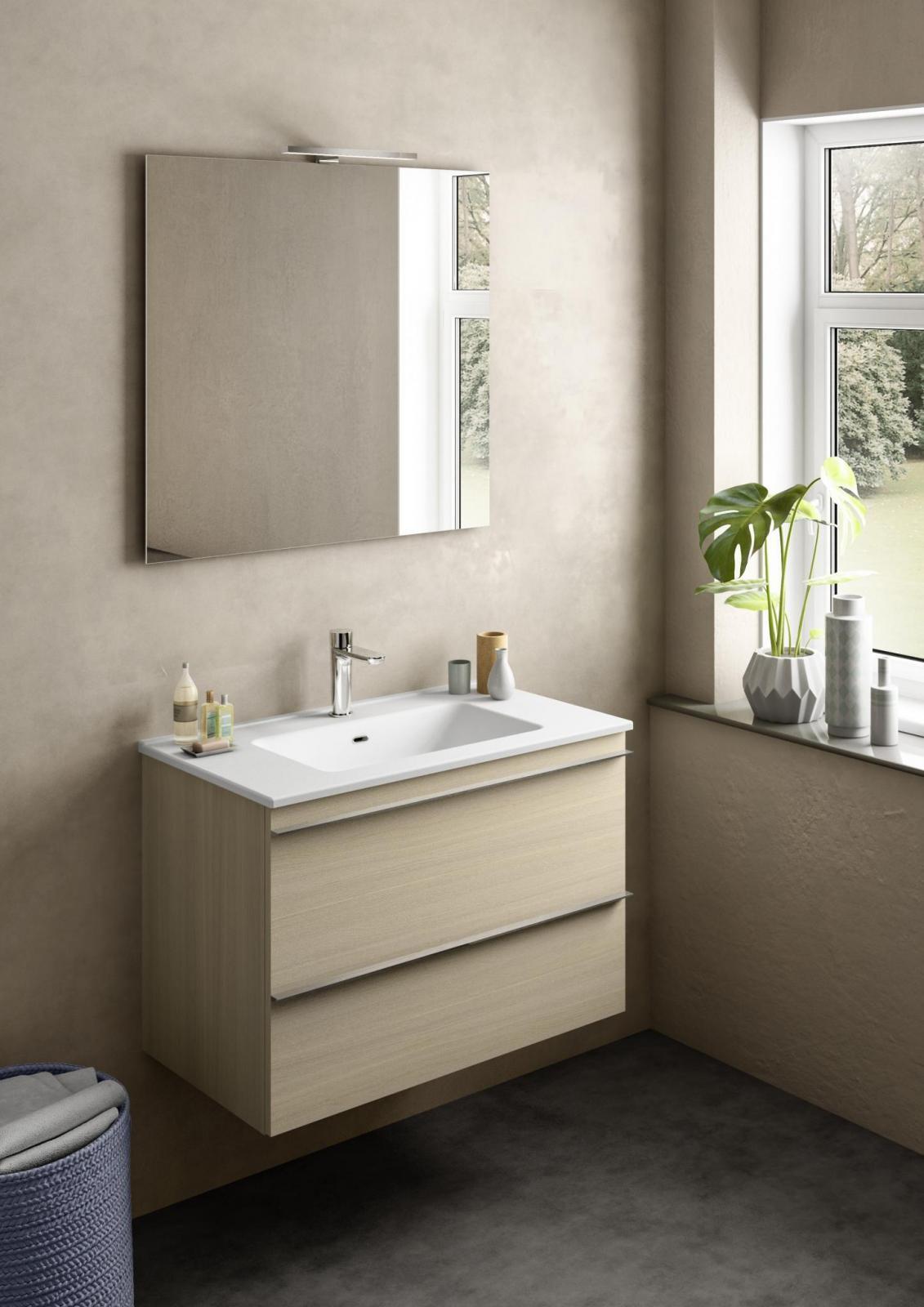 Mobile bagno sospeso con lavabo L 80 x H 55 x P 46 cm rovere natura in truciolare 2 cassetti per vasca centrale Linea - 4