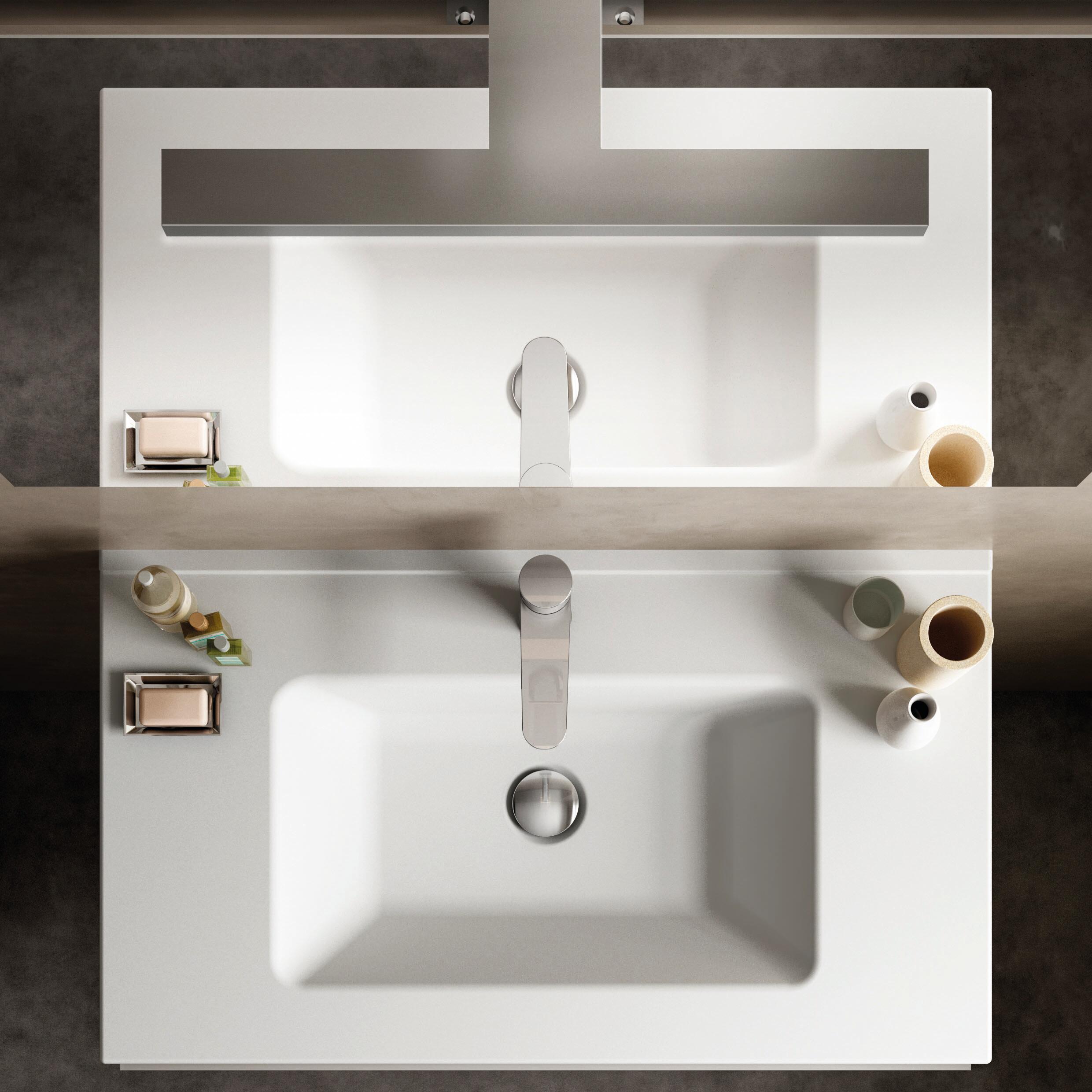 Mobile bagno sospeso con lavabo L 80 x H 55 x P 46 cm rovere natura in truciolare 2 cassetti per vasca centrale Linea - 3