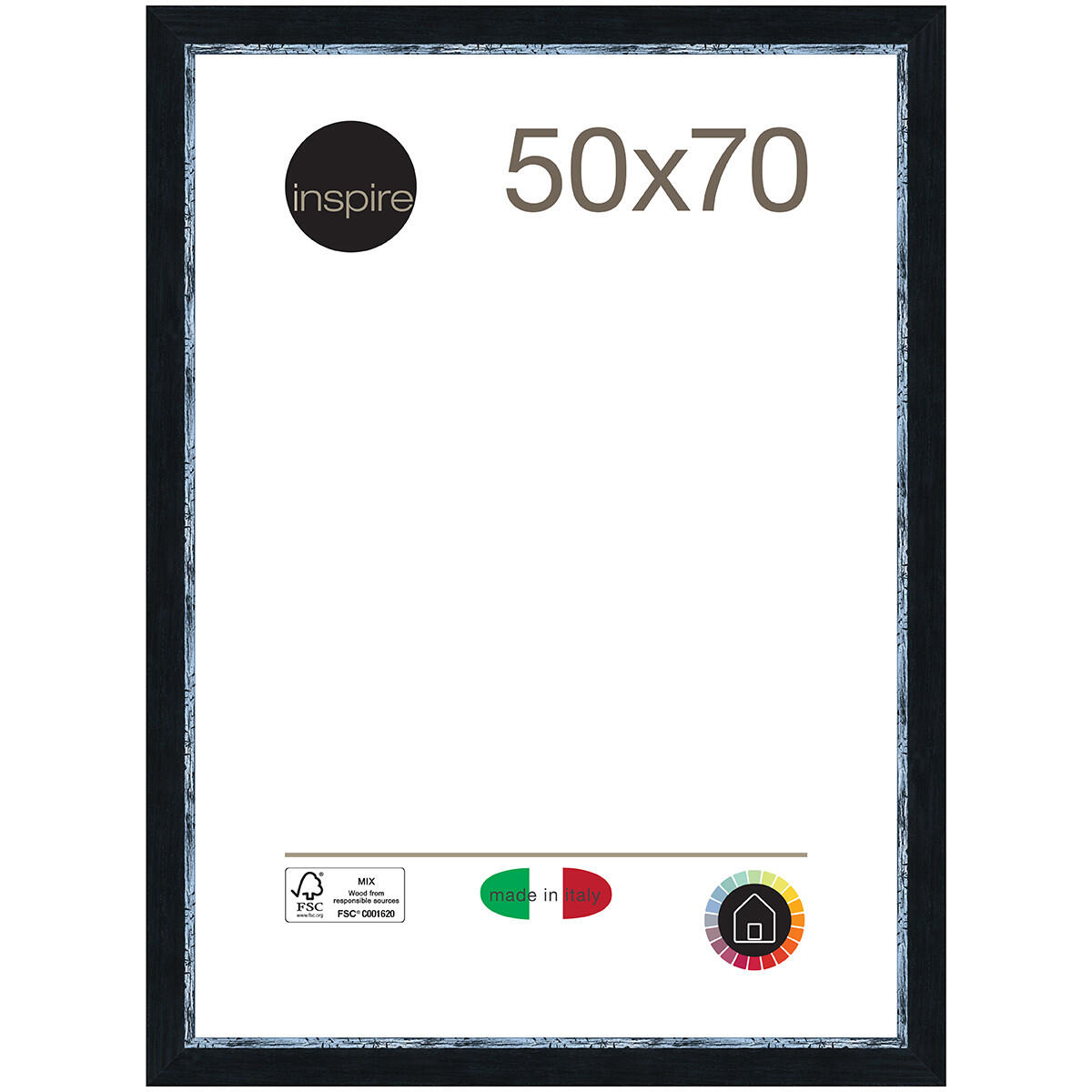 Set Di 3 Cornici Per Foto 50x70 Cm In Legno Nero - Con Plexiglass Infrangibile, Appendiabili Orizzontali O Verticali