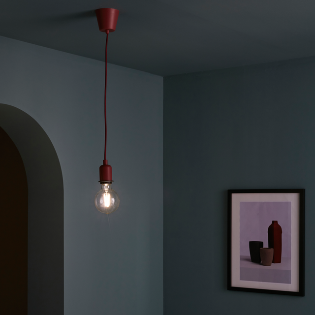 Pendel con cavo in tessuto 120 cm, rosso, con portalampada E27