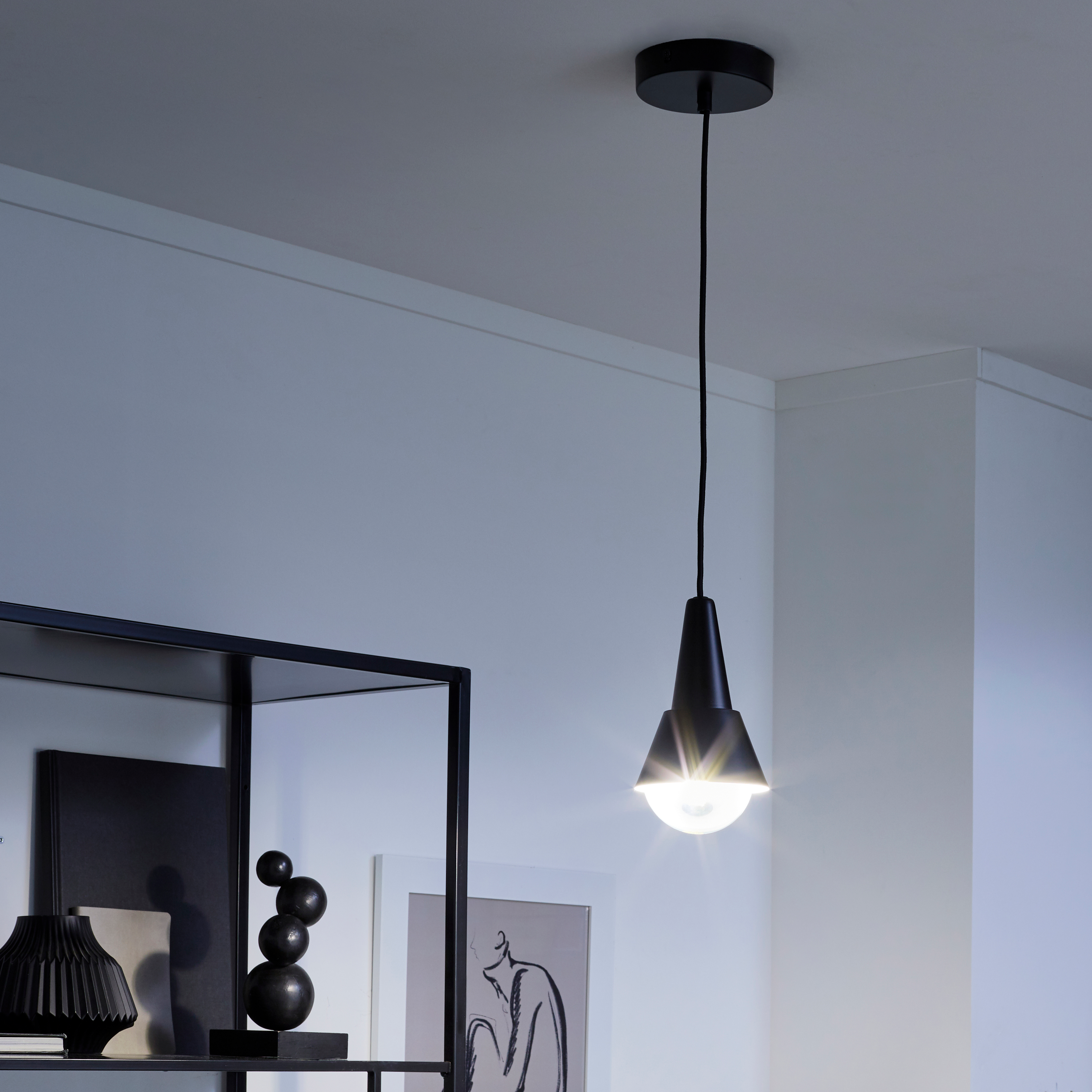 Lampadario A Sospensione SLV Tenora PD-1 - Cromo Con Paralume Nero, 3x E27, 156060 - copertina