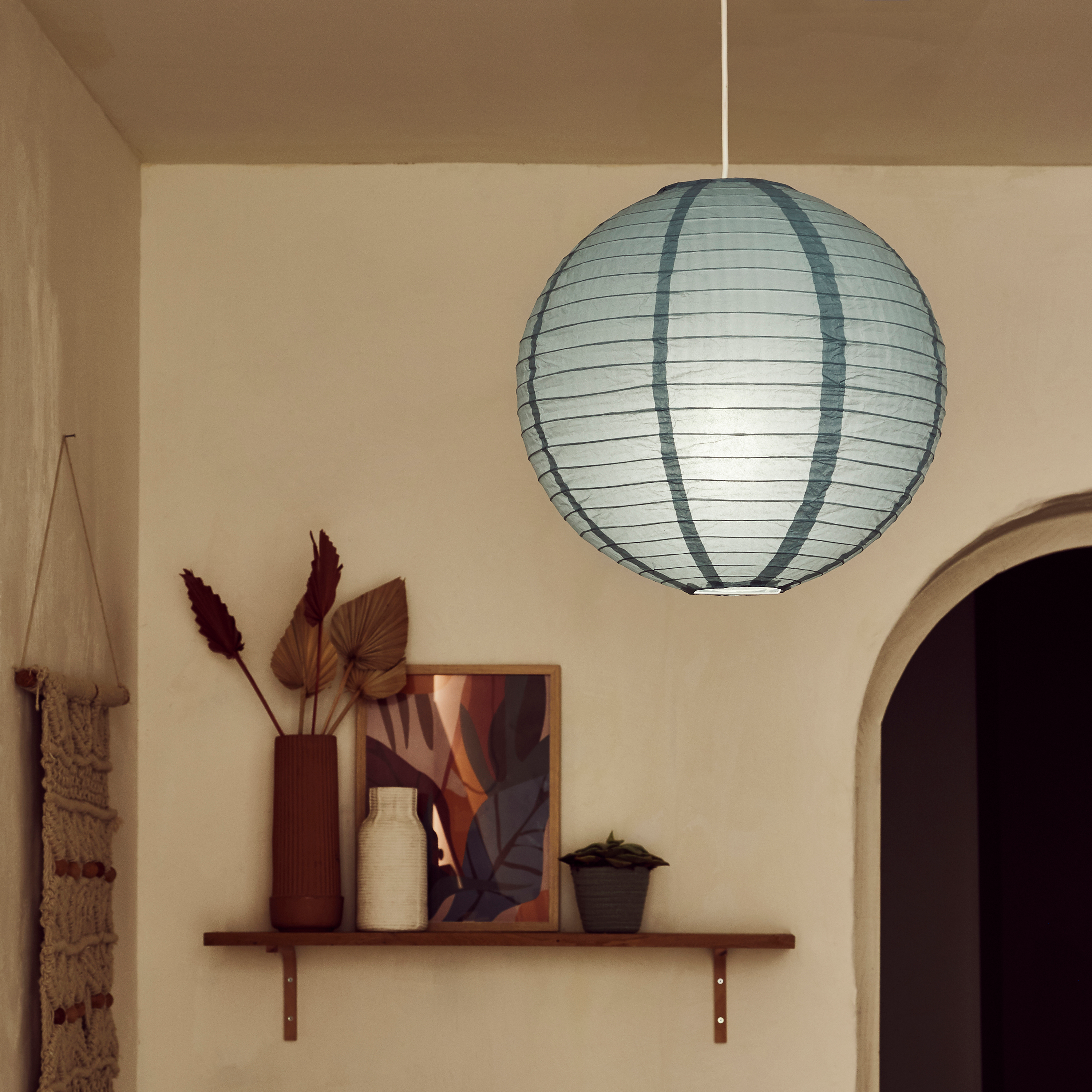 Suspension Baoji, papier vert, Diam.40 cm, INSPIRE - 2